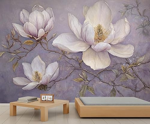 Miniatura 27 de Mural de pared floral retro, papel tapiz rústico floral de bar, flores abstractas 3D, impermeable, para cafetería, restaurante, sala de estar,