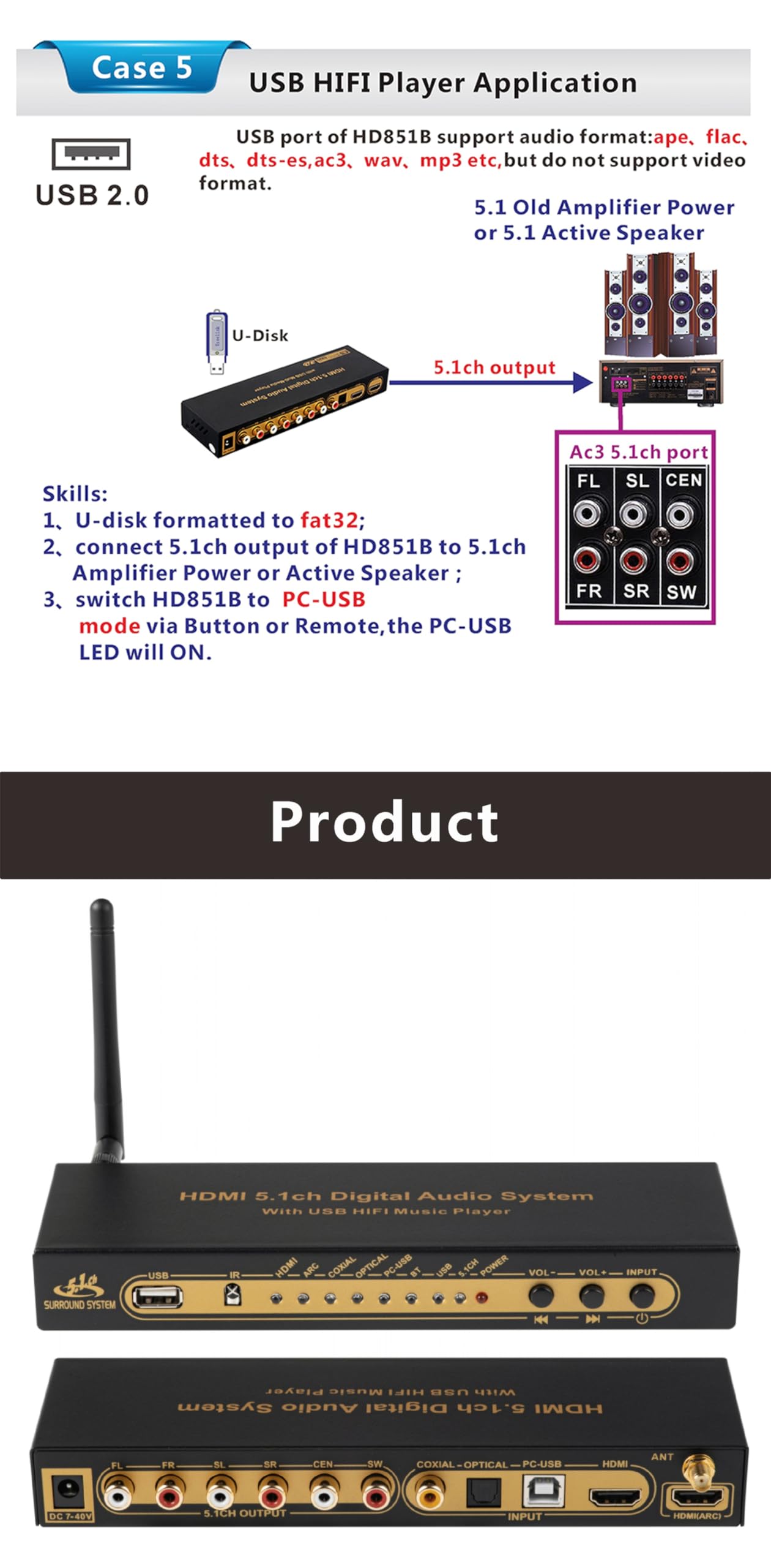 Convertitore Decoder Audio HDMI 5.1 DAC DTS AC3 flac pcusb APE 4K * 2K da HDMI a HDMI estrattore Convertitore Splitter digitale spdif ARC