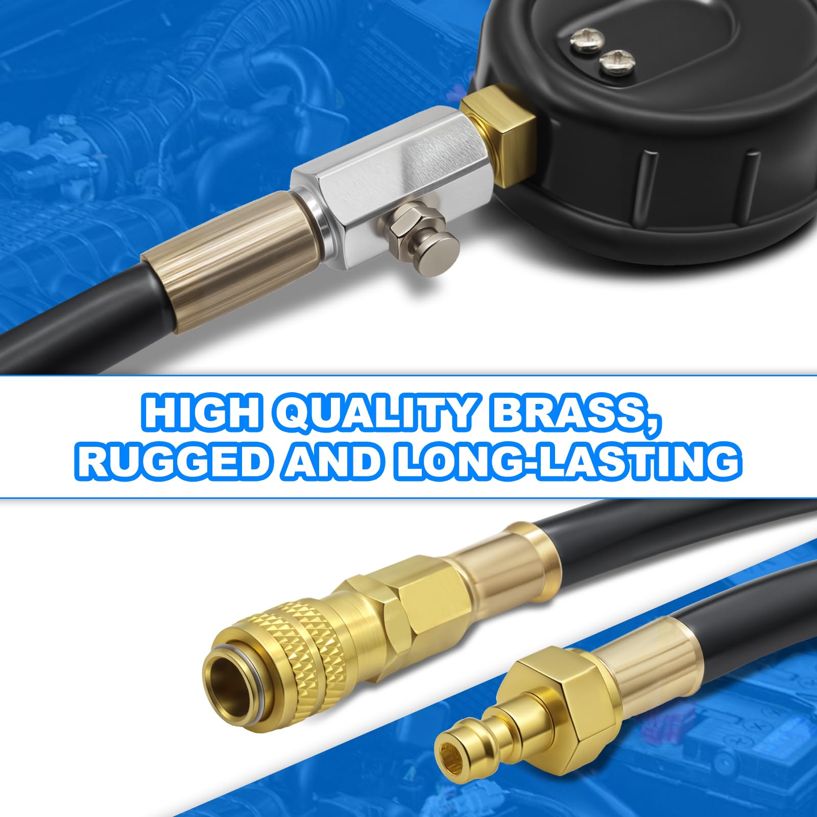 46tlg Kompressionstester - Benzin & Diesel Motor Kompressionsprüfer 0-50 Bar | 0-725 Psi, für HDI,TDCi, Pumpe Duse Motor, Druckverlusttester kompatibel mit Kfz PKW LKW M24, M22, M20, M14, M12, M10, M8