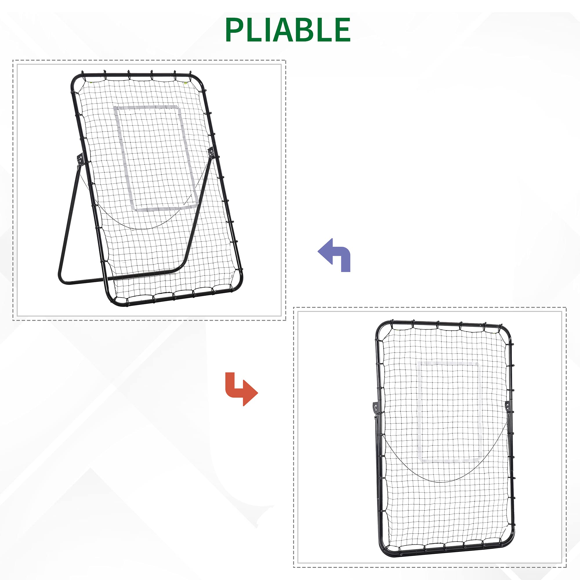 HOMCOM Filet de Rebond de Football Ajustable Hauteur Angle réglables Pliable 123 x 73 x 178,5 cm Noir Blanc