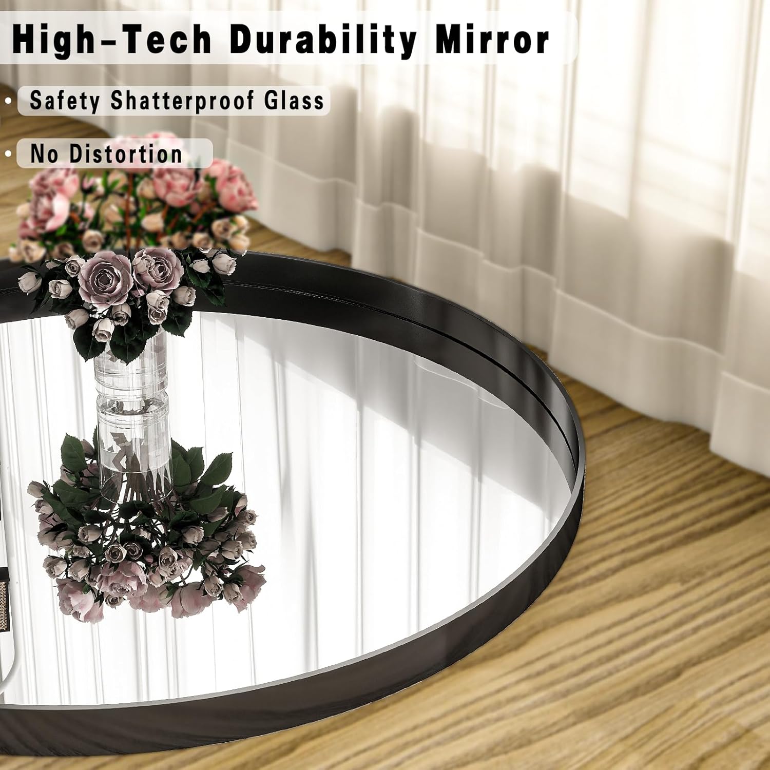 30 inch Round Bathroom Mirror, Black Metal Deep Frame Wall Mounted Circle Mirror for Wall Decor, Living Room, Vanity, Entryway, Hanging or Leaning