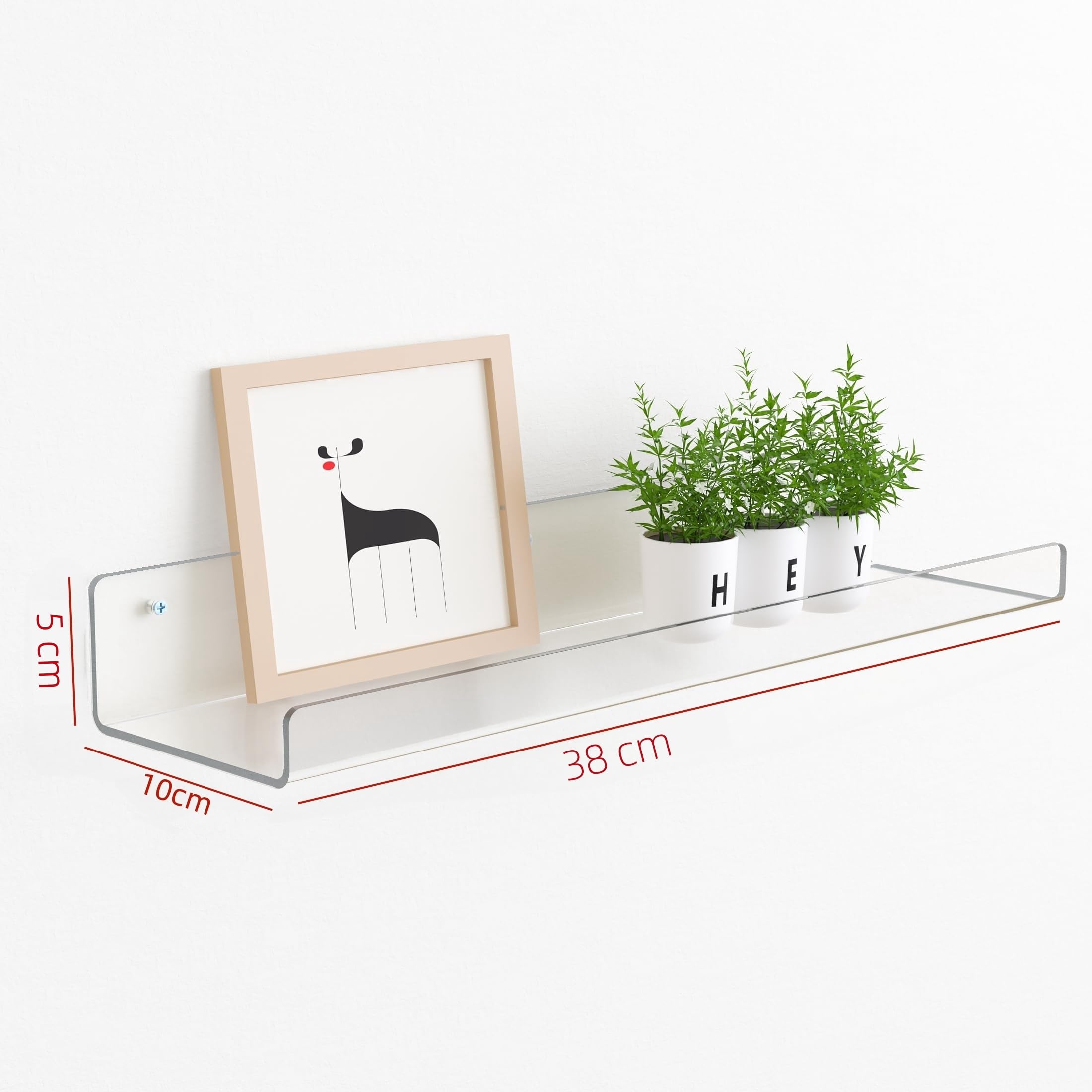 Eidoct 4 Pack Floating Shelves, 15" Transparent Acrylic, Minimalist Style, Wall Mounted, 4 Shelves, Glossy Finish - Image 2