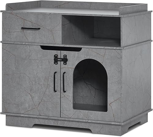 MCombo Caja de arena grande para gatos, muebles ocultos con apertura superior, banco de arena cerrado XL para mascotas con divisor, casa para gatos