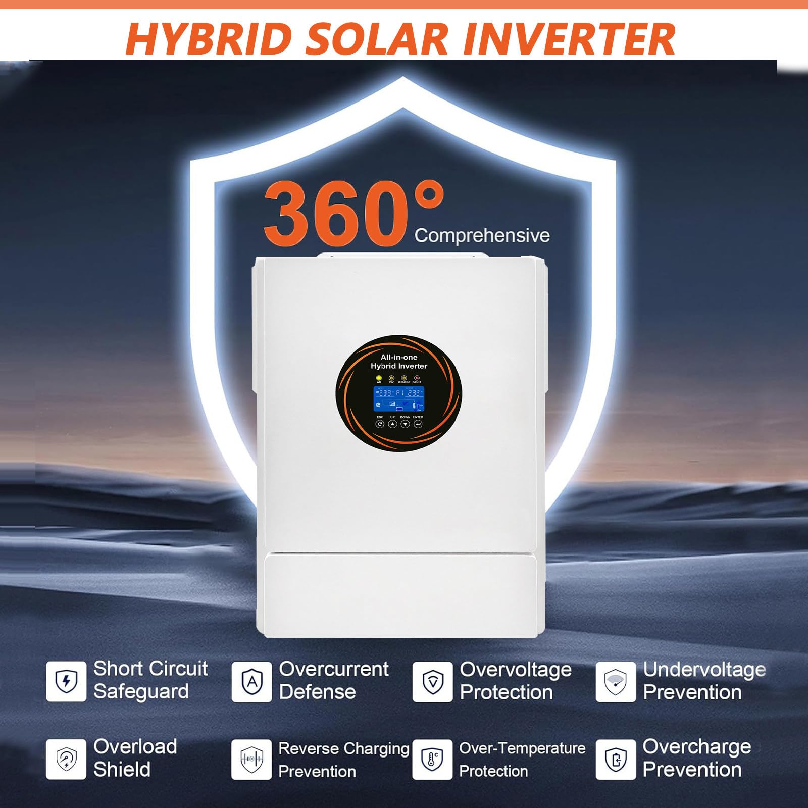 5500W Włącz/wyłącz Sieć Solar Hybrid Inverter Wbudowany 100A Kontroler ładowania DC 48V do AC 220V Czysta Fala Sinusoidalna Inwerter do Domowego Magazynowania Energii RV Shed Off-Grid