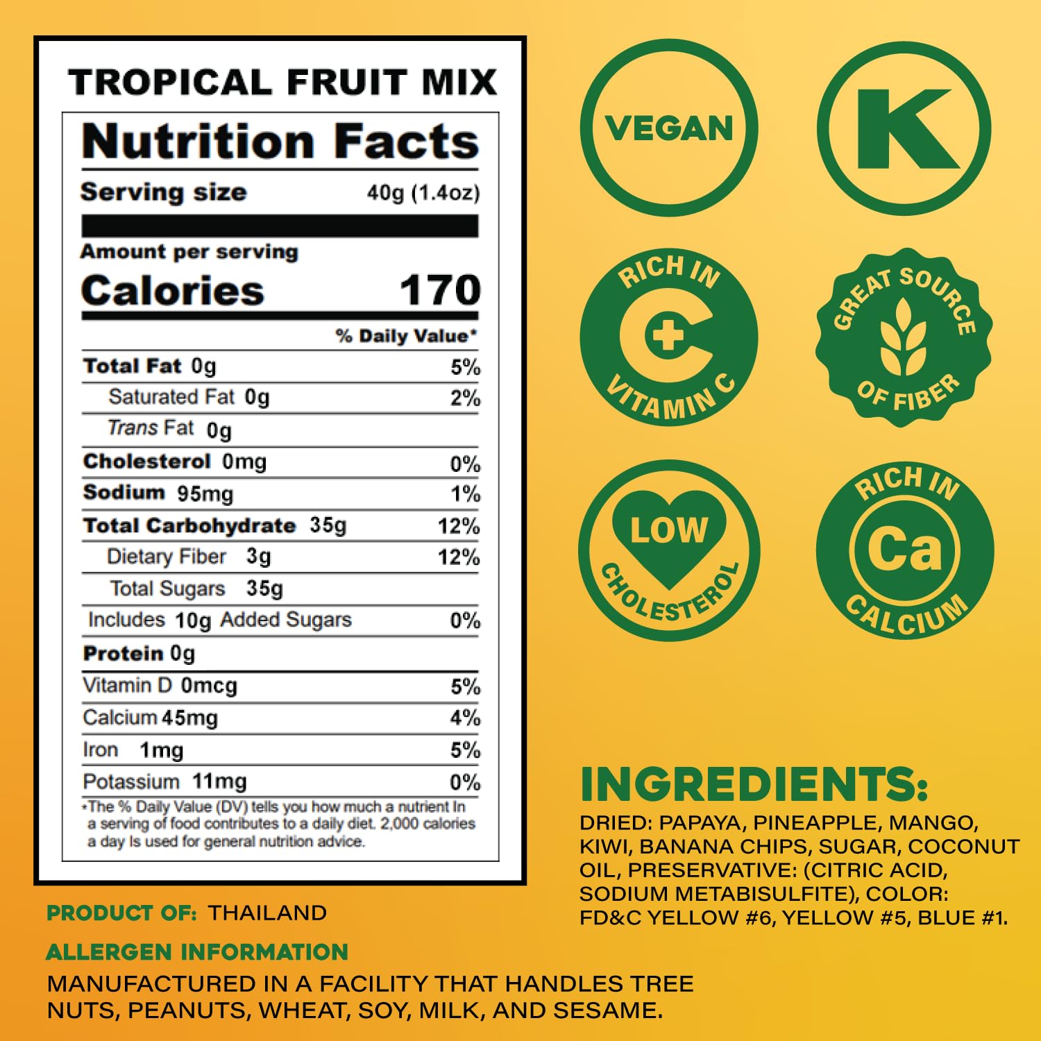 Sunbest Natural Tropical Dried Fruit Mix – 3 lb Bulk Bag (48 oz) – Mango, Pineapple, Papaya, Banana & Kiwi – Non-GMO, Vegan, Gluten-Free – Healthy Dried Fruit Snacks, Mixed Fruit for Baking & Cooking