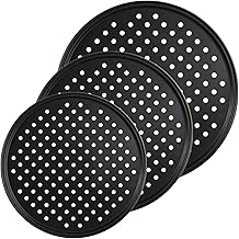 Bekith 3-Piece Non-Stick Pizza Crisper Pan Set, 9.5 Inch, 11 Inch, 12.5 Inch Carbon Steel Perforated Pizza Pan Round Pizza Tray with Holes for Home Restaurant Hotel Use, Black
