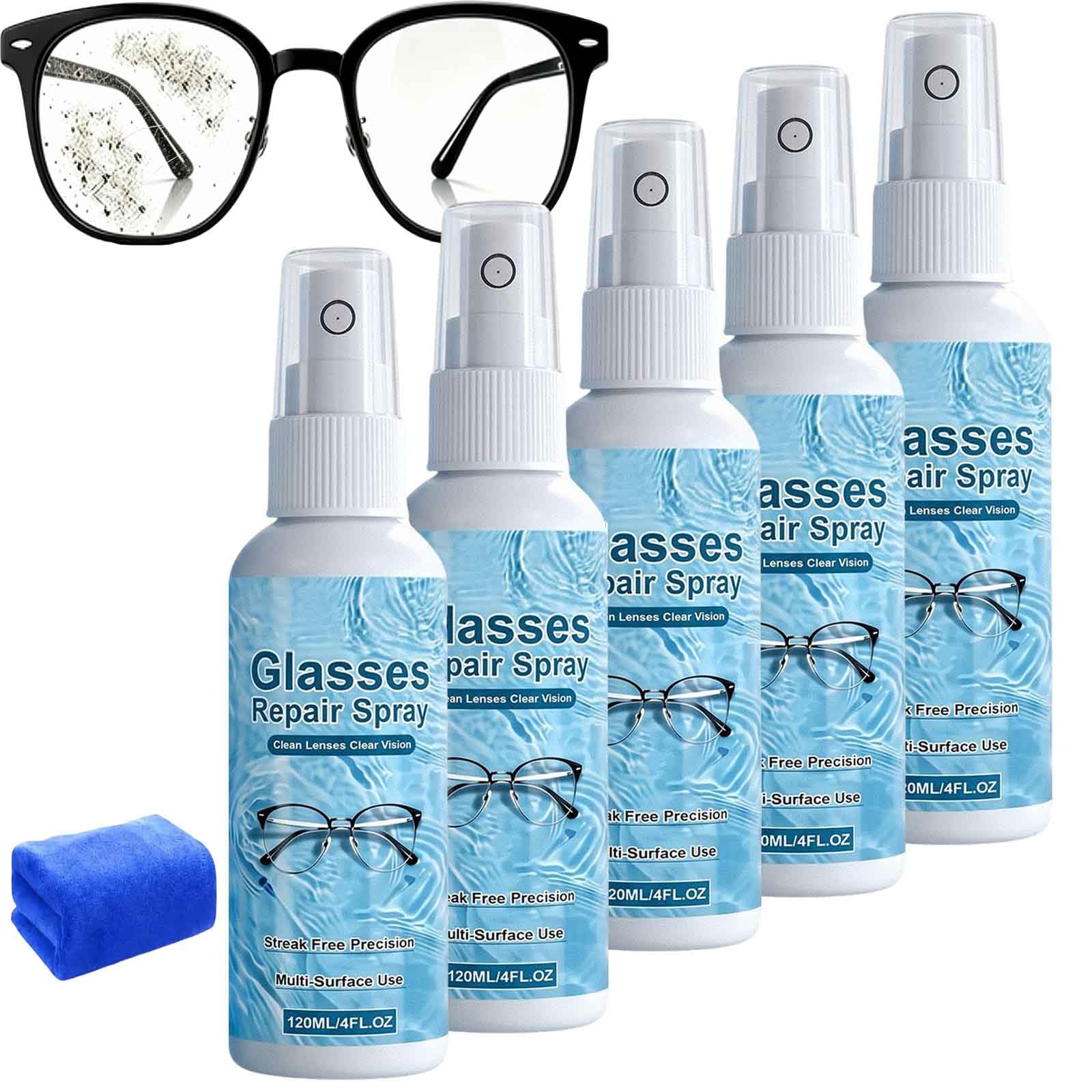 Spray reparador de arañazos para gafas, limpiador de lentes para gafas, spray limpiador portátil multiusos para gafas, limpiador de lentes sin huellas, removedor de (5 piezas)