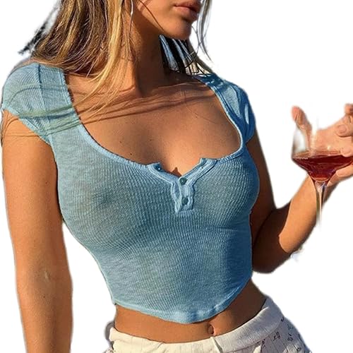 Women's Sexy See-Through T-Shirt Tops Y2k Short Sleeve Low Cut Baby Tee Sheer Summer Cropped Shirt