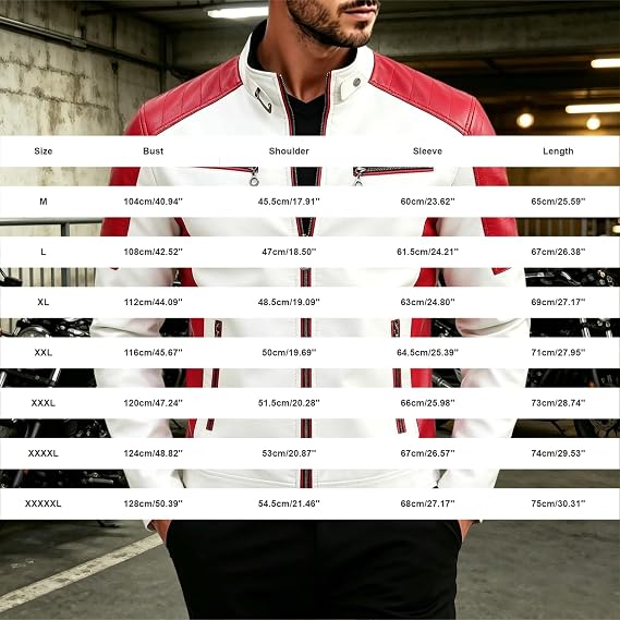 Motorcycle Jacket For Men Leather Slim Fit Stand Collar Zip Up Biker Coat