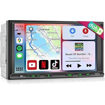 Android Car Radio DAB Plus Double DIN Radio Wireless CarPlay & Android Car Navigation 7 Inch Screen 2 DIN Car Play Touch Display with Bluetooth AM/FM/RDS DAB+ GPS Navigation