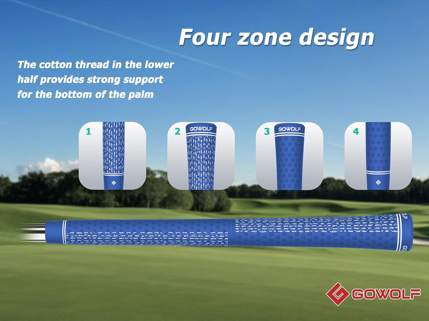 Gowolf Golf Grips 4 Zones Dual-Layer Cotton Wire Grip for Supreme Comfort & Control-Golf Club Grips Replacement for Regripping Wedges Drivers Irons Woods Hybrids, Midsize/Standard