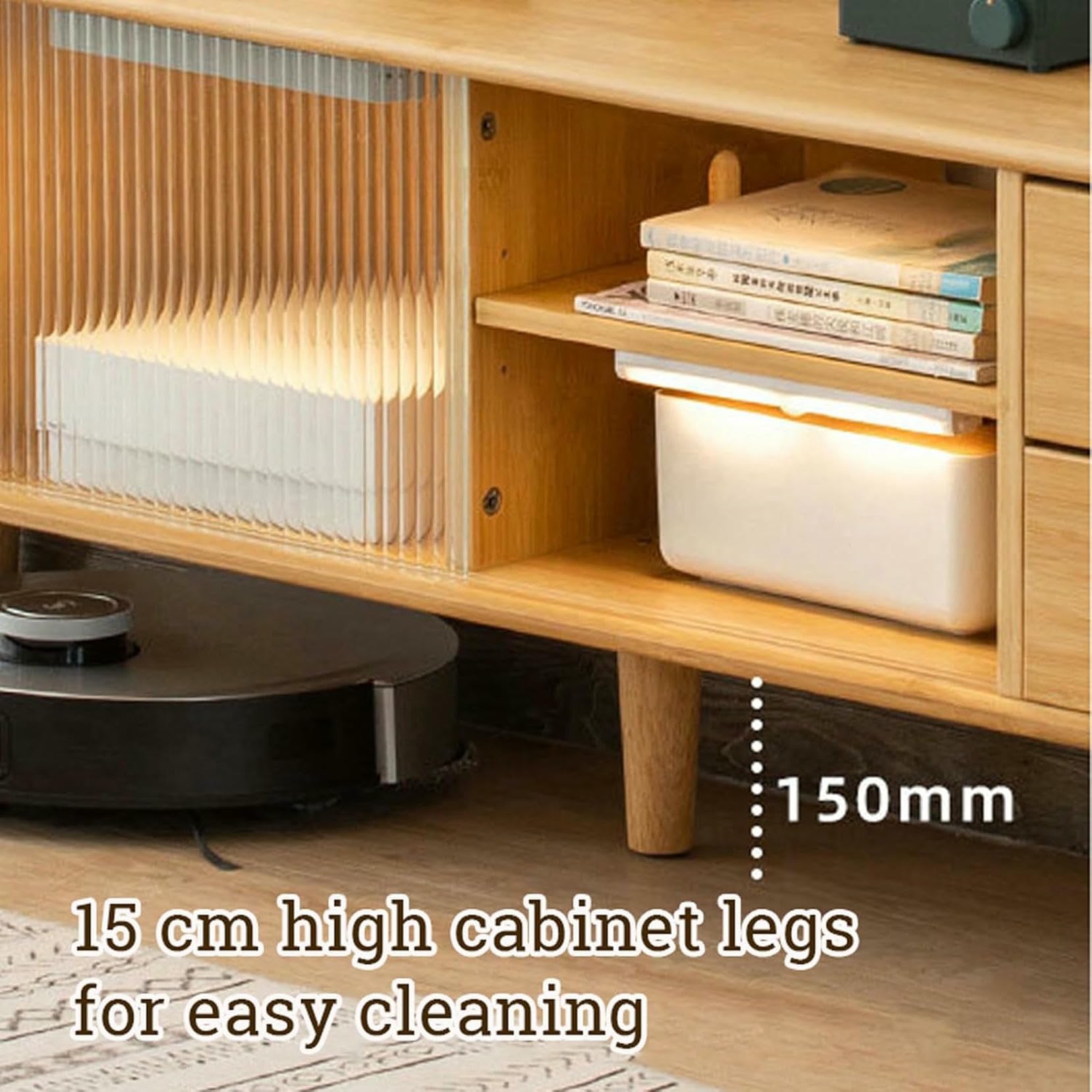 Mobile TV moderno Mid-Century con console Der Slish Wood Ma per TV, intrattenimento e gioco, pelliccia di ispirazione vintage per soggiorno e home theater