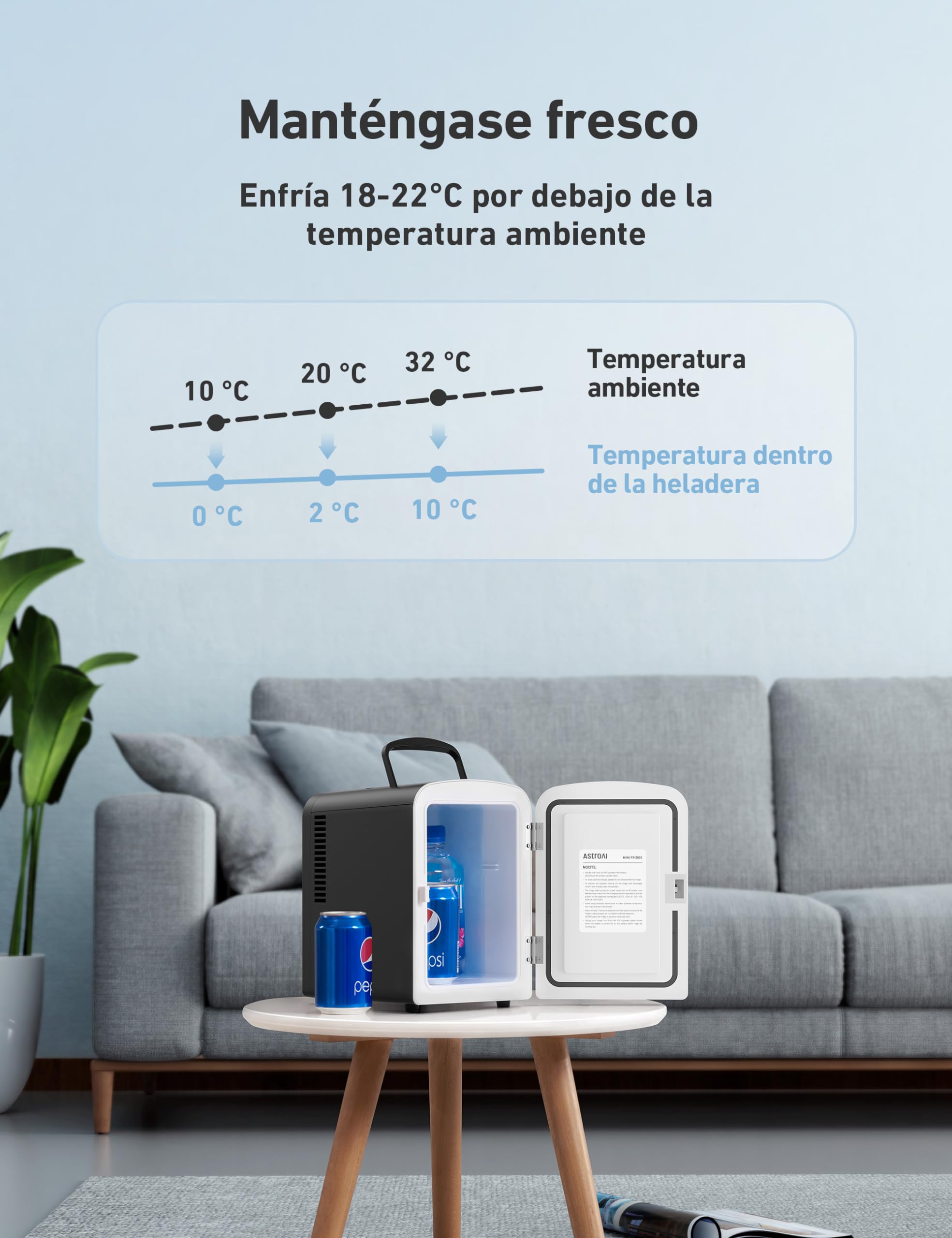 AstroAI Nevera Pequeña Portátil, Mini Nevera con el Volumen de 4 Litros, Frigorificos Pequeños, Mini Frigorífico Para Coche, Dormitorio, Bebidas, Cosméticos y etc. (Negro)