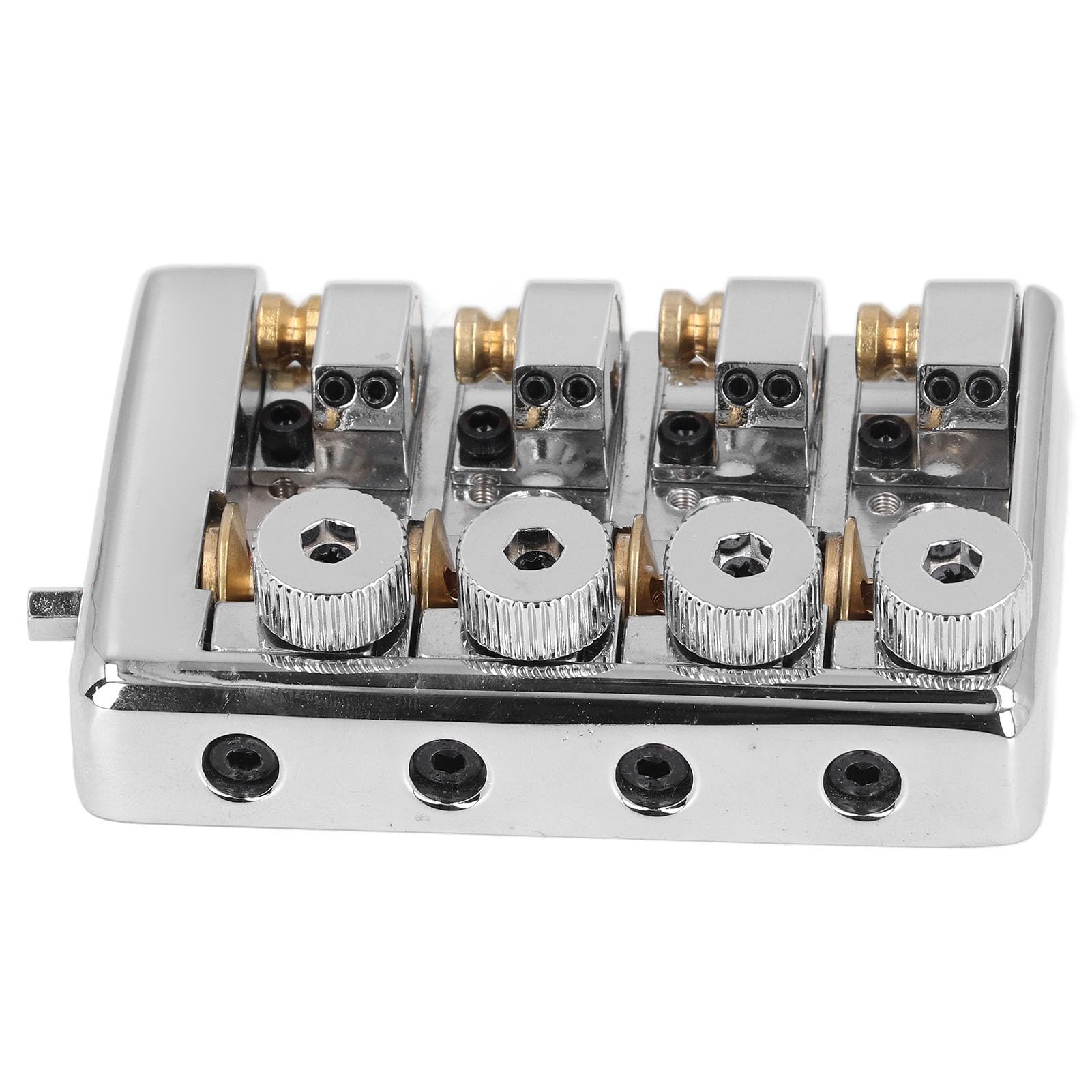 4 String Headless Electric Bass Bridge, Zinc Alloy Brass Construction, Easy Installation, Smooth Performance, with String Lock, for 4 String Headless Basses (Silver)