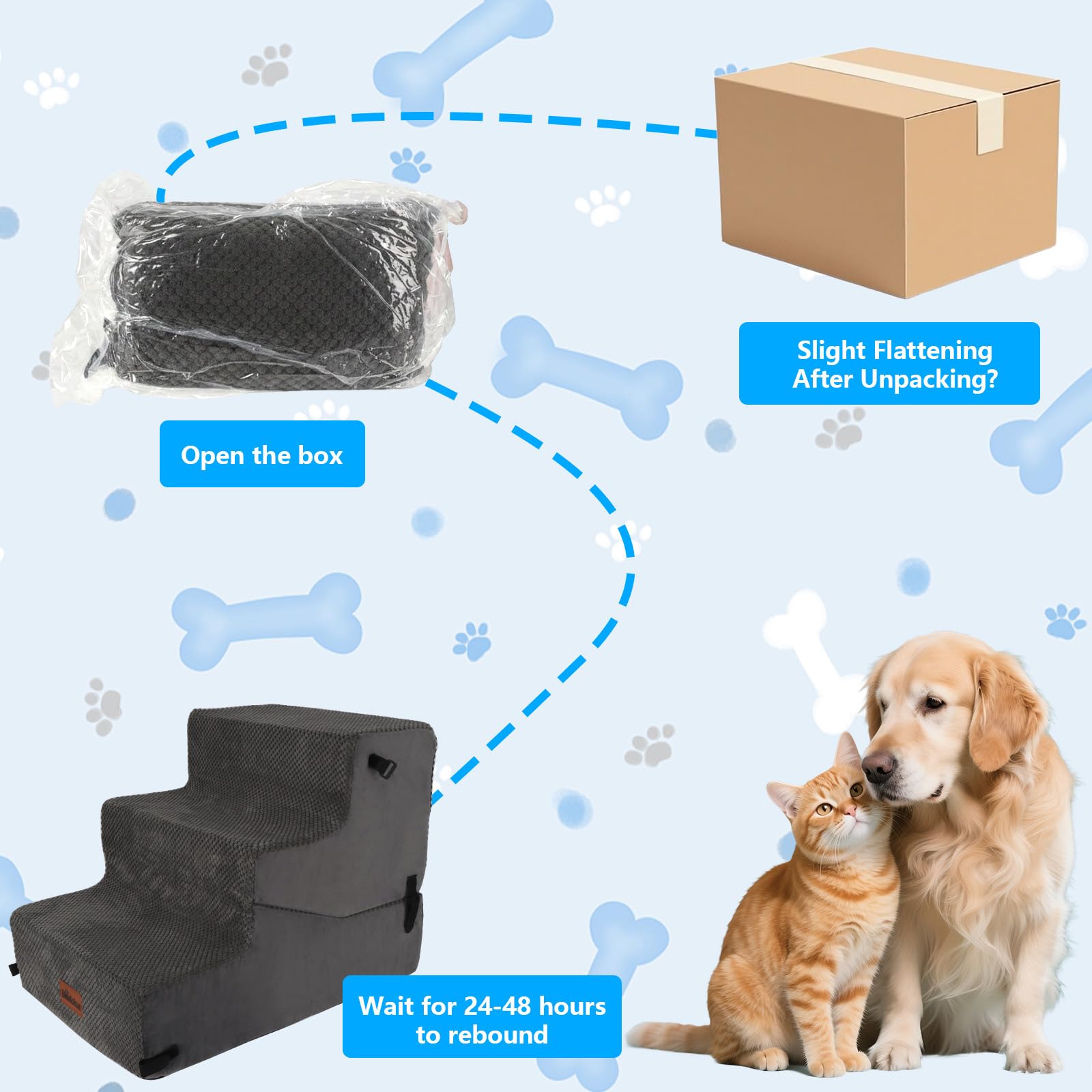 Scaletta per cani 2 in 1 per divano, regolabile a 3 gradini in schiuma ad alta densità per letto, scala per cani con fondo antiscivolo, fodera rimovibile e lavabile, maniglia, adatta per cani di