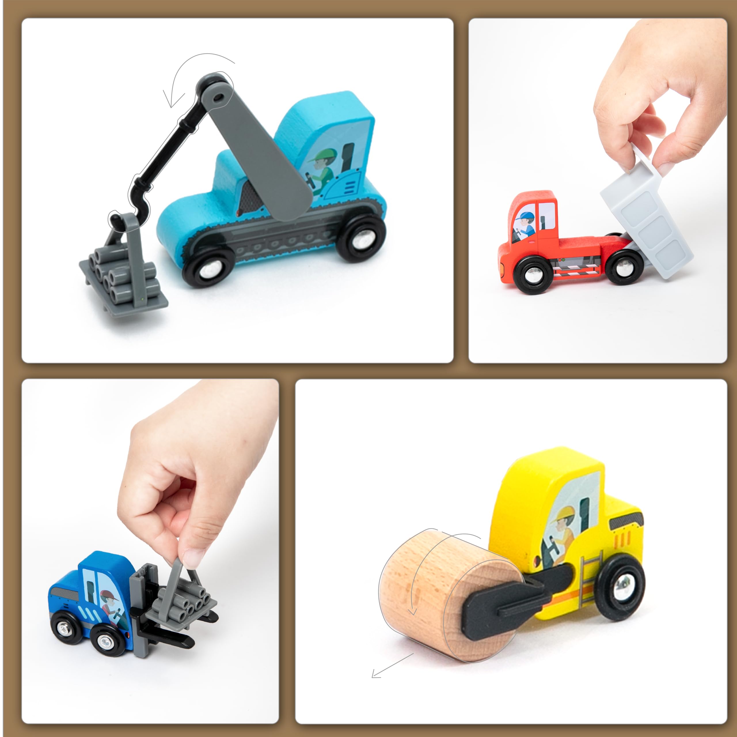 ® Vehículos de juguete de construcción, 7 piezas de madera para niños pequeños, compatibles con Thomas Train Toys Railway y las principales marcas, mejor para niños y niñas de 3 a 5 años 3