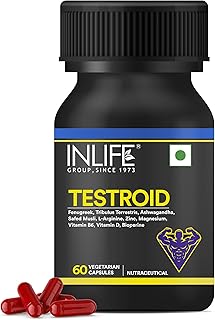 INLIFE Testroid Supplement for Men | Tribulus, Ashwagandha, Safed Musli |- 60 Vegetarian Capsules