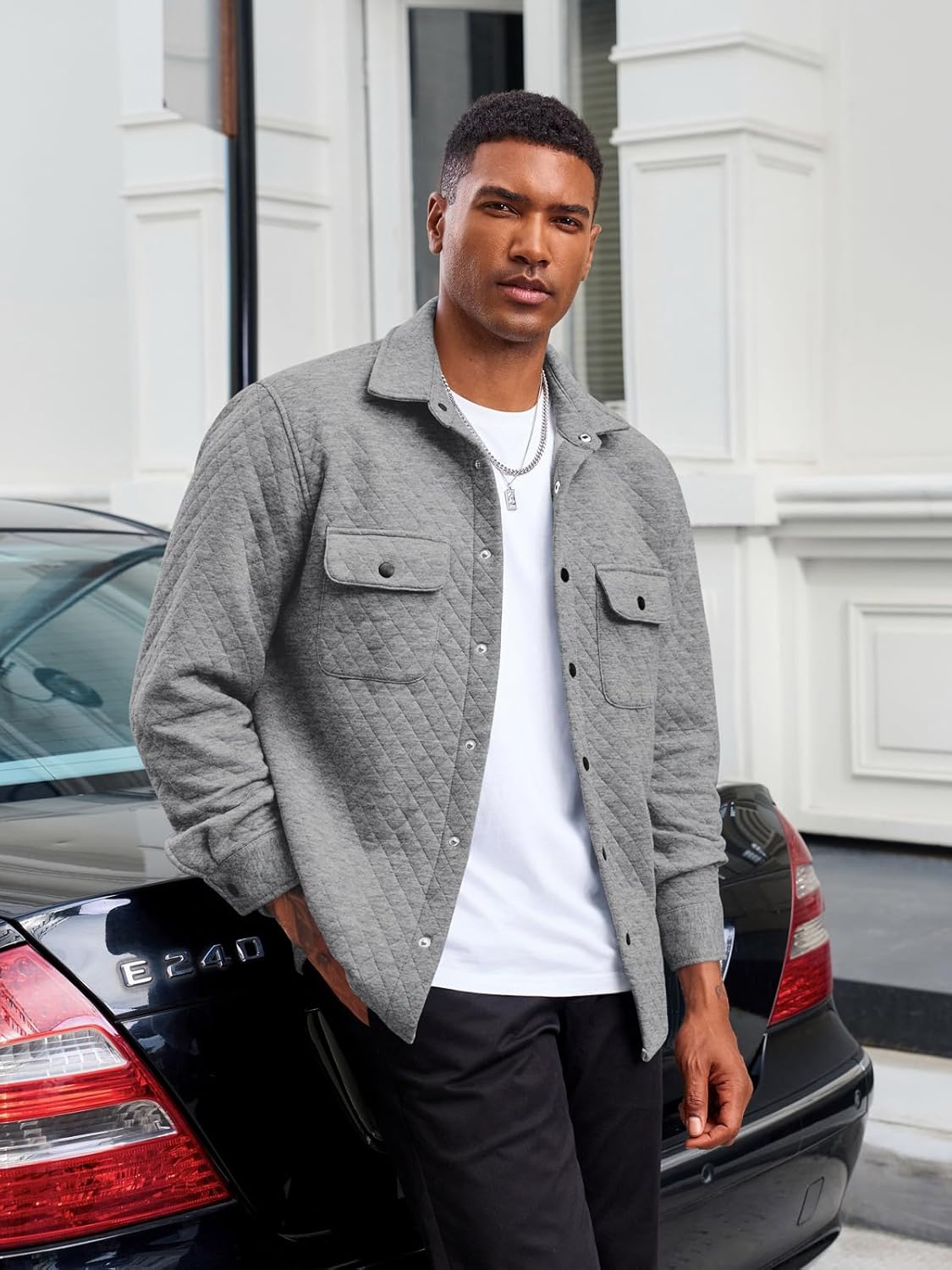 Yousify Mens Casual Shirt Jacket Long Sleeve Button Down Fall Shacket Lightweight Quilted Jackets with Pockets - Image 2