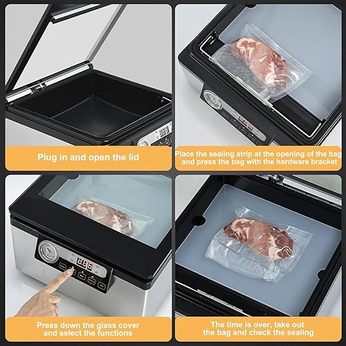 Miniatura 7 de Finderomend Sellador al vacío de cámara de 12 pulgadas, sellador al vacío comercial con función de adobo, sellador de cámara al vacío secohúmedo