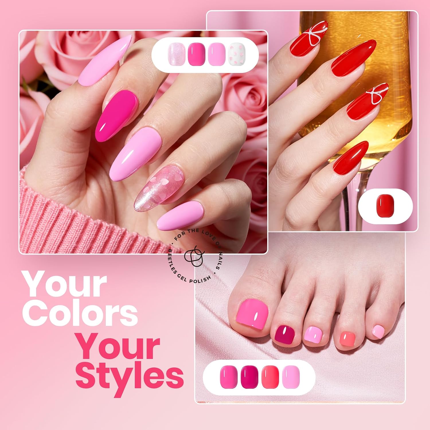 Beetles Pink Nail Polish Set - Love's Prism 12 Colors Spring Nail Polish Set, Salon Long Lasting DIY Pink Nails Art Pastel Spring Nails Gifts for Her