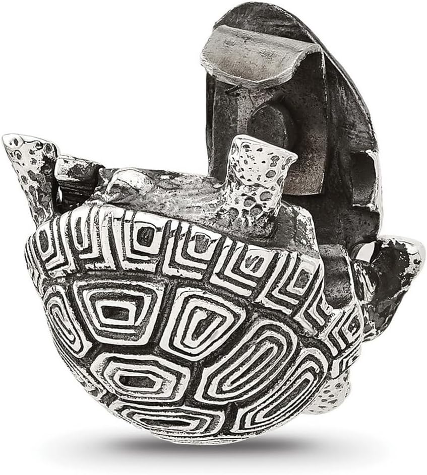 JewelryWeb 12.25mm 925 Sterling Silver Reflections Oxidized Tortoise Hinged Bead Charm Pendant Necklace for Women - Image 6
