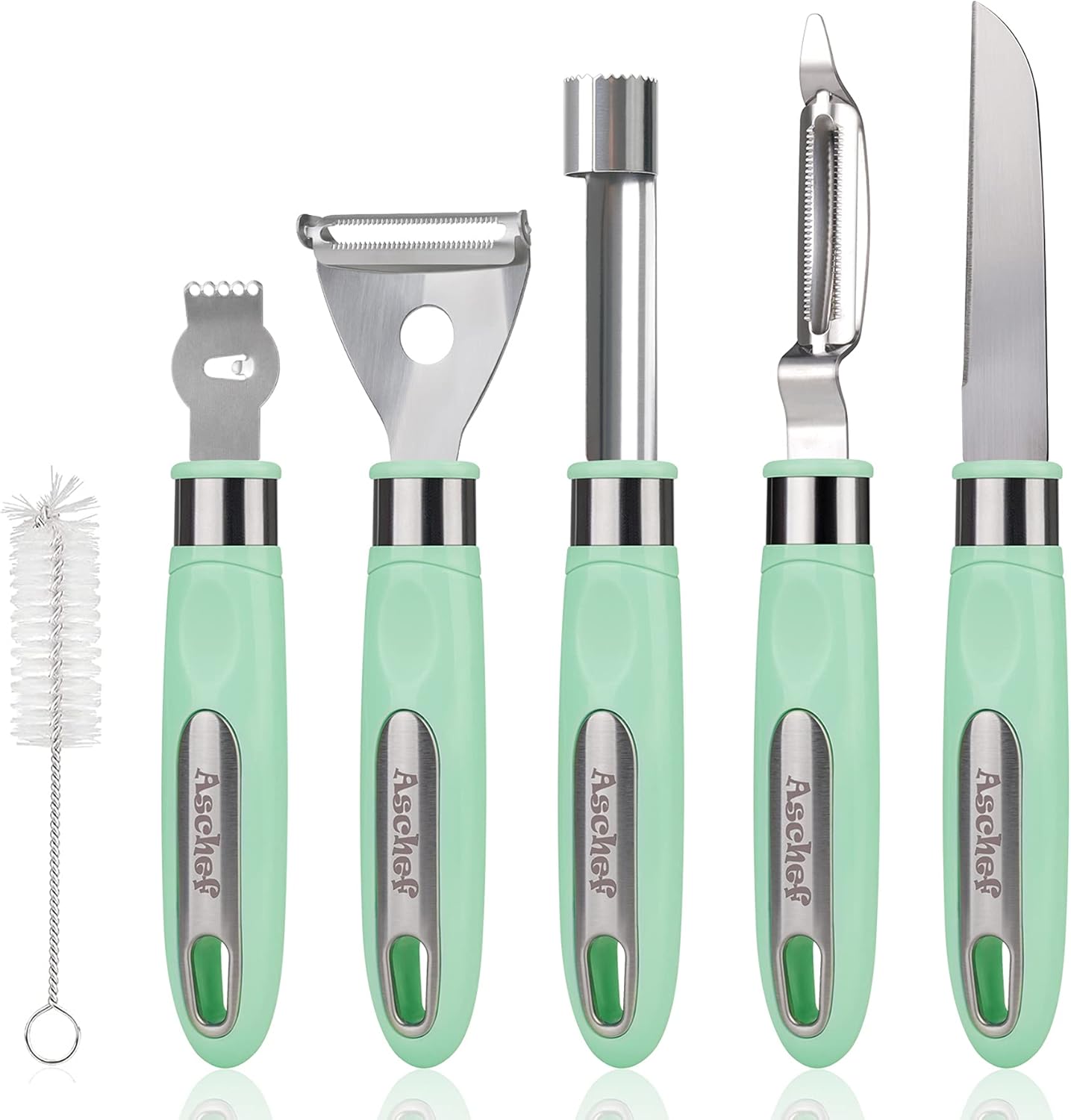 Juego de Utensilios de Cocina con Mango Ergonómico Antideslizante para Verdura Fruta Pelador con Hoja Serrado para Patata Zanahoria Pepino Descorazonador de Manzana Pera Rallador de Limón Naranja