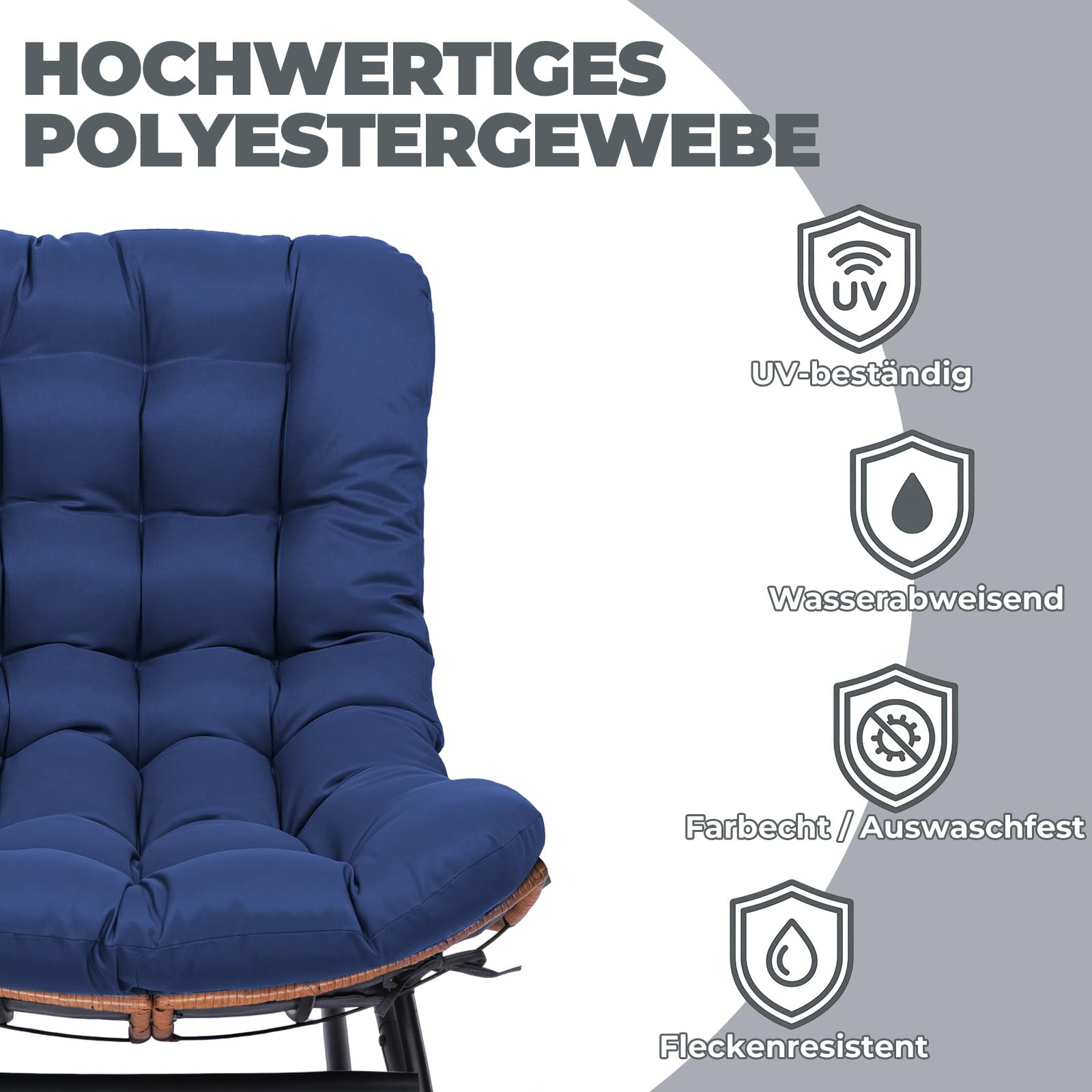 COMHOMA Übergroßer Schaukelstuhl, breite Schaukelliege mit extra dickem Sitzkissen, bequemer Loungesitz für den Innen- und Außenbereich, Wohnzimmer, Terrasse, Garten, Veranda (blau)