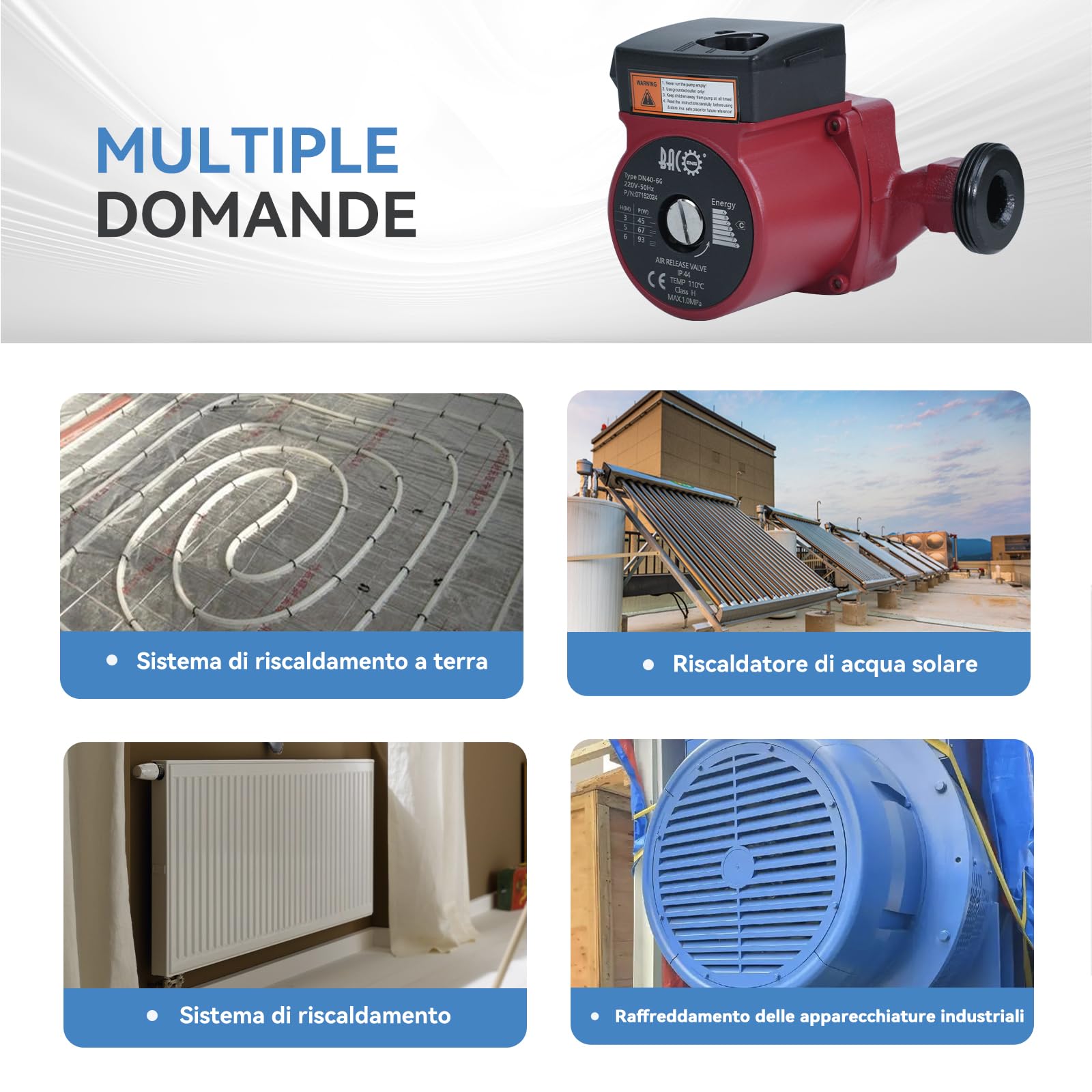 BACOENG Circulateur Chauffage, Pompe de chauffage, Pompe de circulation, Pompe de Chaudiere Circulateur 25-6/180 Pompe de chauffage avec commutation manuelle de vitesse à 3 niveaux + raccords