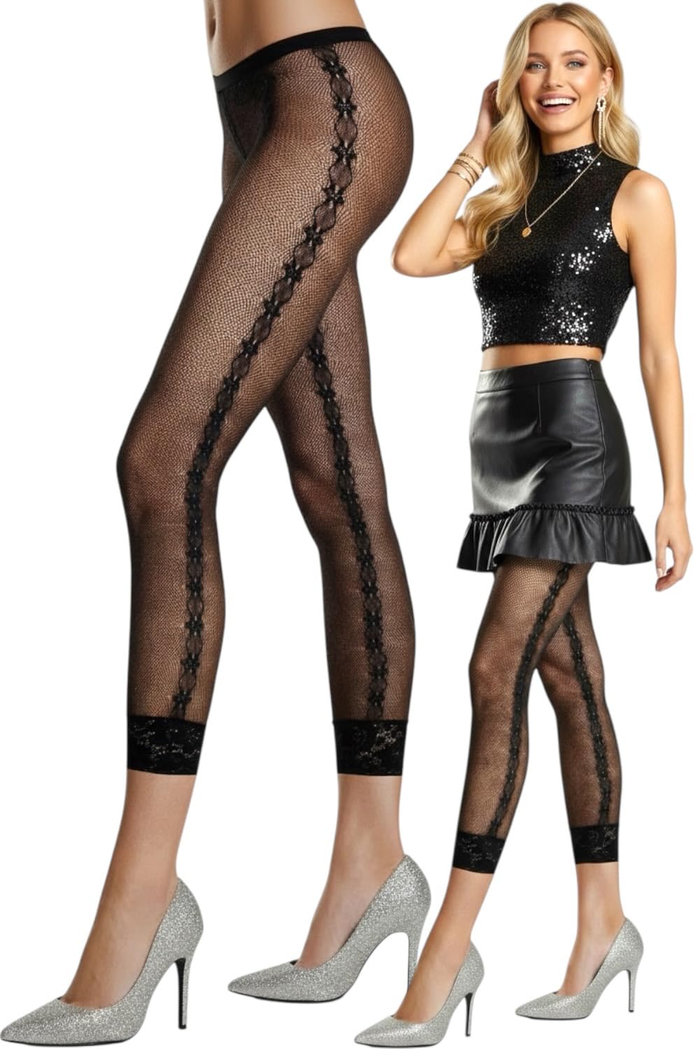 ToBeInStyle Women's Opaque Ankle Long Nylon Footless Fun Tights Pantyhose