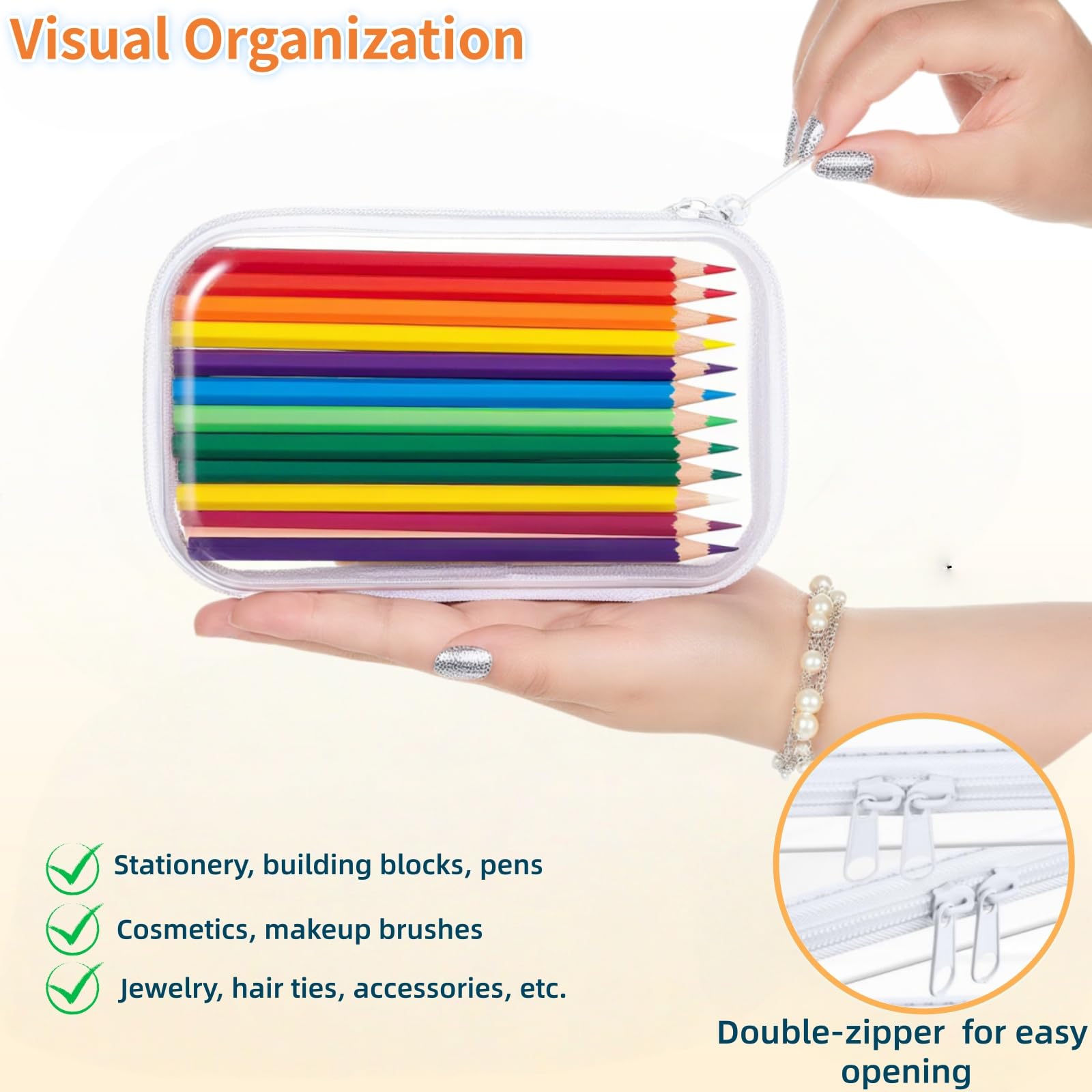 Custodia in plastica rigida trasparente con cerniera, astuccio professionale in plastica trasparente con cerniera, astuccio per articoli da toeletta, organizer da viaggio, borsa per cosmetici