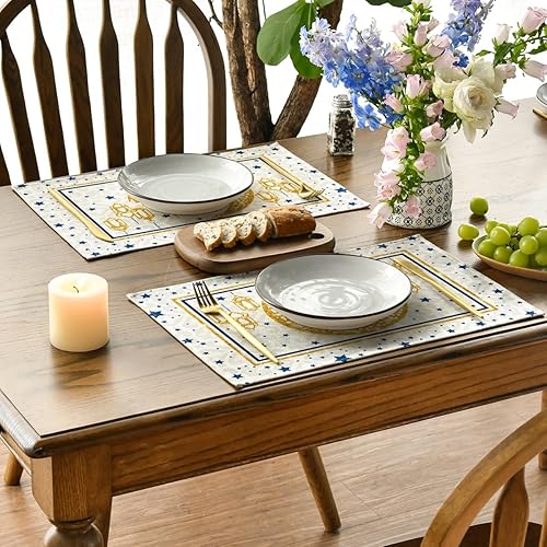 Miniatura 3 de Artoid Mode White Moon Star Gloden Ramadan - Juego de 4 manteles individuales de verano de 12 x 18 pulgadas para decoración de fiesta, cocina,