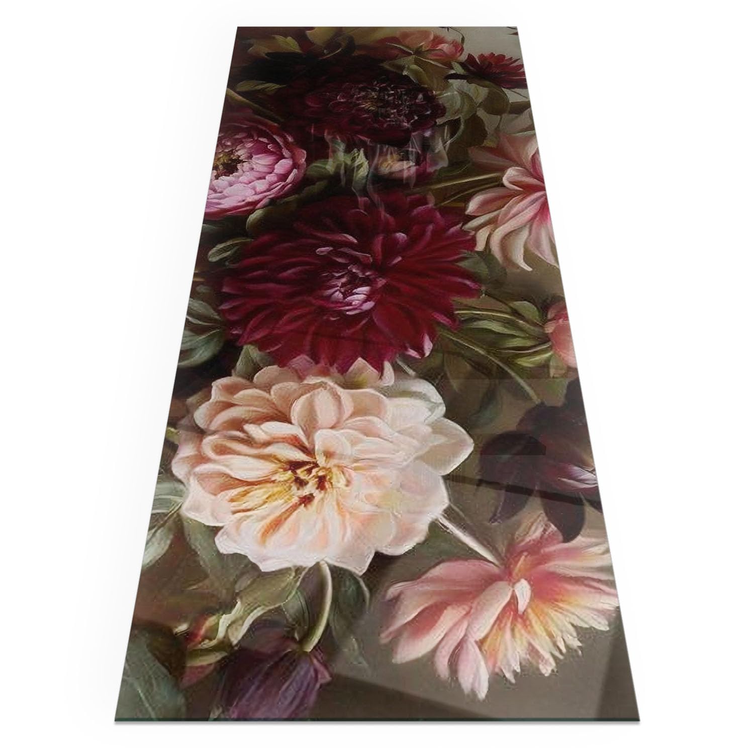 Placa base de cristal para chimenea que evita quemaduras en el suelo con estampado floral