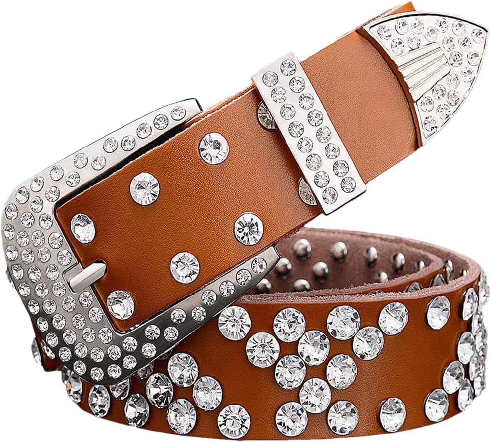 Rhinestone Genuine Leather Belt For Men Luxury Belts Women Cow Skin Unisex Waist Strap Width 3.3 Cm