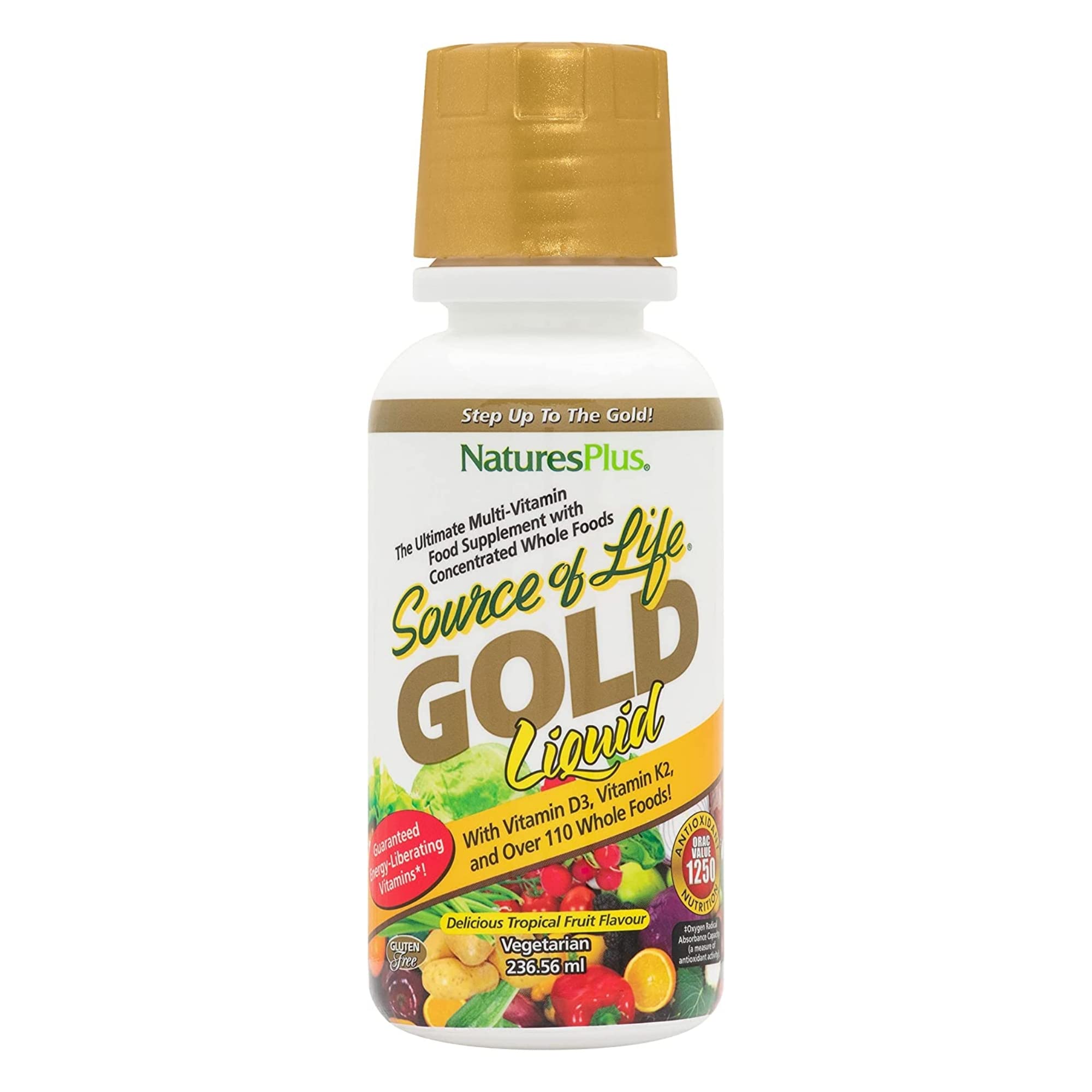 Source Of Life Liquid Gold | With Acai, Resverator, Multivitamins Coq10 & Over 120 Whole Food | Troical Fruit Flavor | Vegetarian | 8 Oz