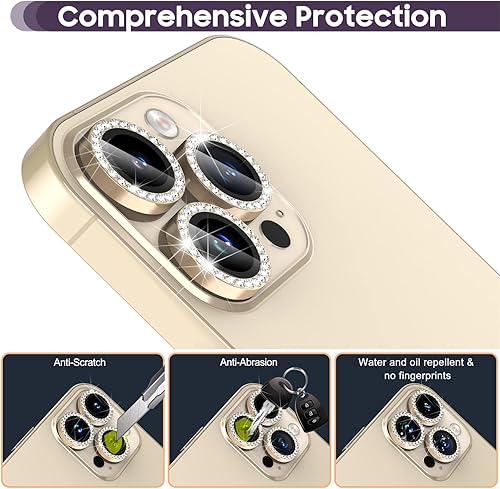 Miniatura 52 de Suoman Protector de lente de cámara para iPhone 14 Pro Max / 14 Pro, [Diamantes Bling] vidrio templado 9H, cubierta protectora de metal de cobertura