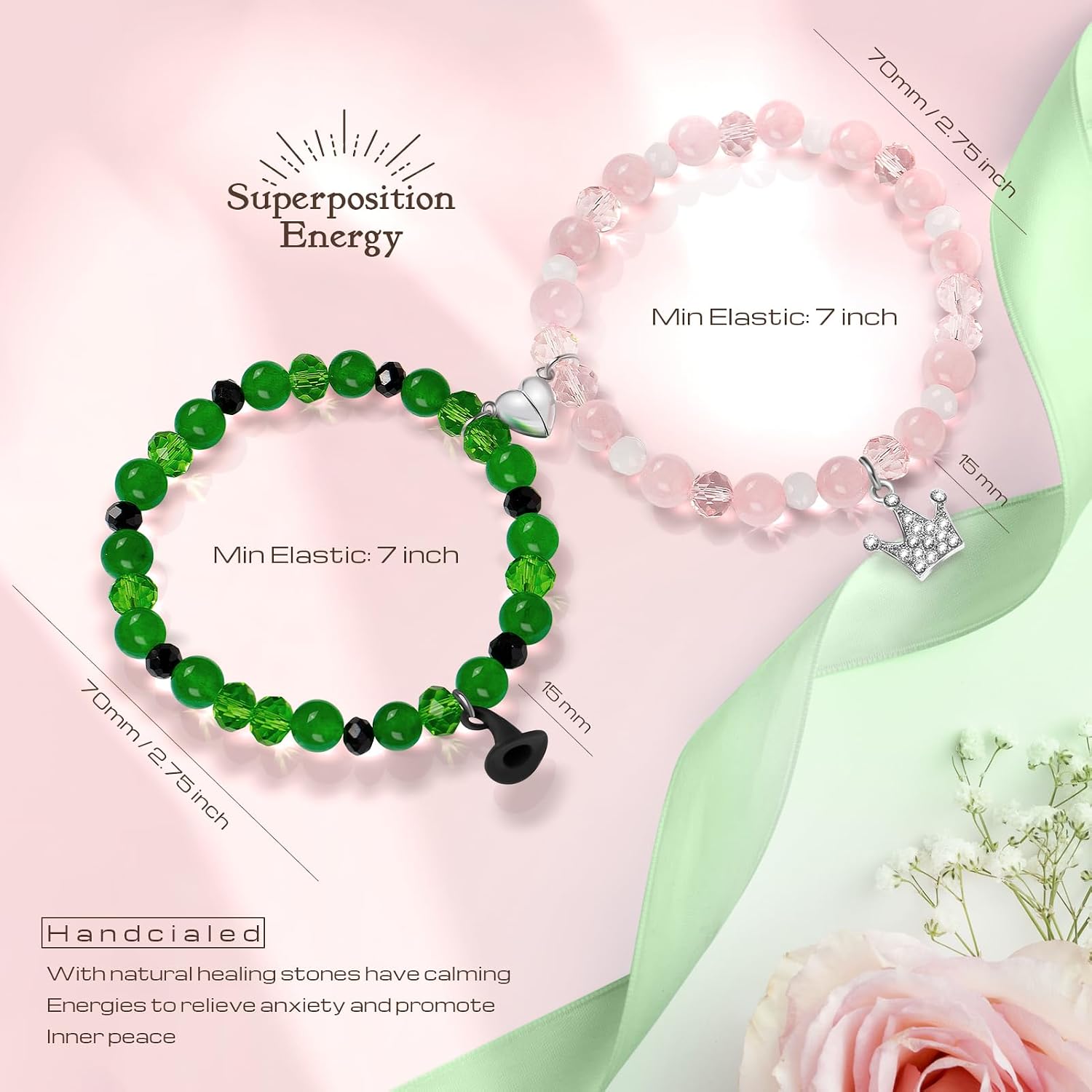 Friendship Bracelet Gifts for Women: Galinda Rhinestone Crown Witch Hat Friendship Matching Bracelets Christmas Day Mothers Day Gifts for Womens Fans Party Dress Decor image 2