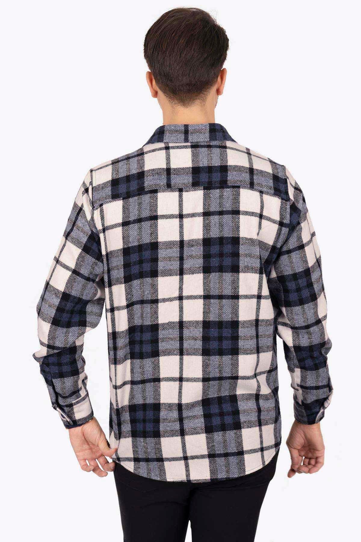 Etikmen Lacivert Beyaz Geçiş Oversize Oduncu Hediye Kutulu Erkek Gömlek XXL