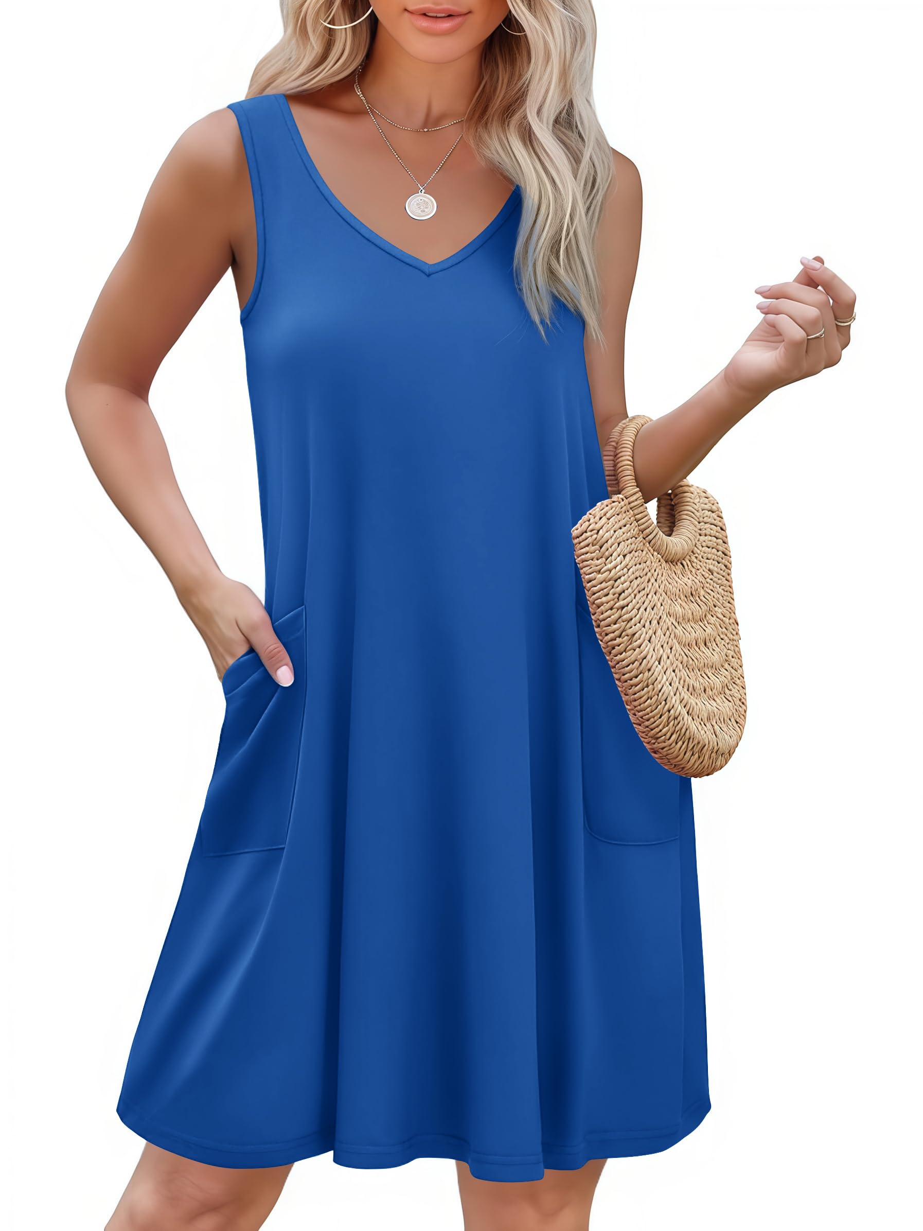 Ekouaer Womens Nightgown Nightshirt Sleeveless Sleepwear V Neck Sleep Dress Soft Sleepshirts