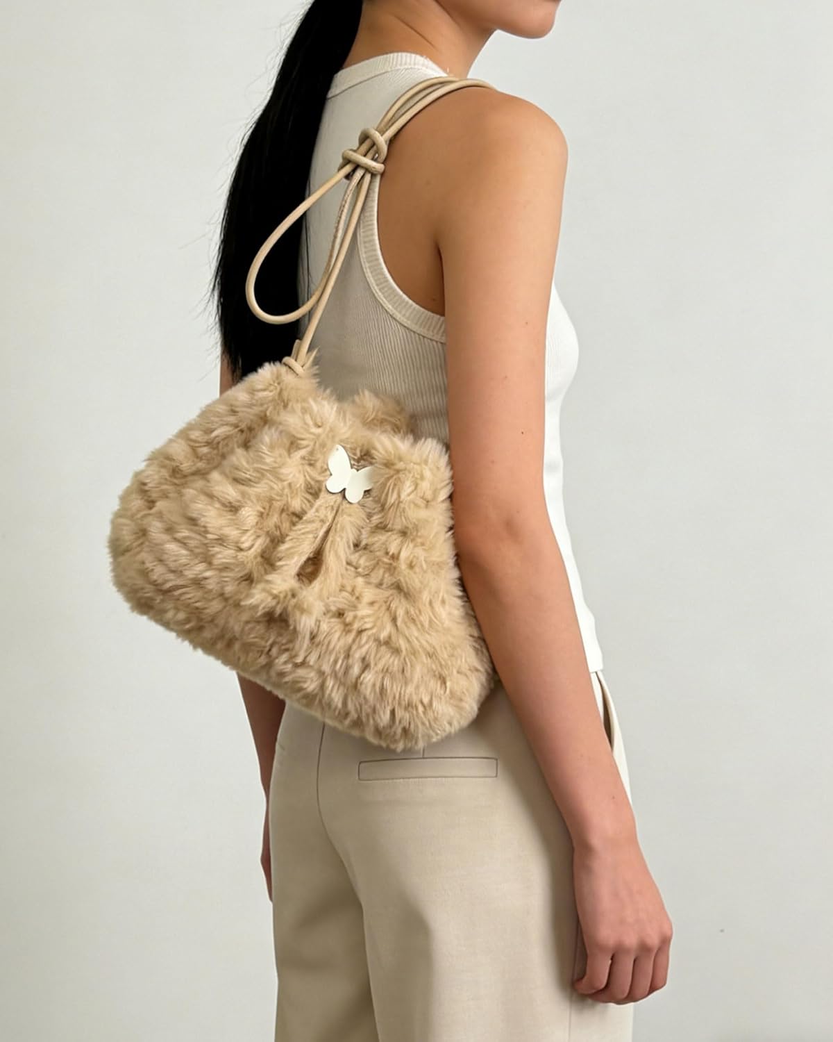 REINDEAR Furry Purse Fluffy Bags for Women Fuzzy Bag Handbags Faux Fur Bag Fluffy Handmade crochet plush Bag