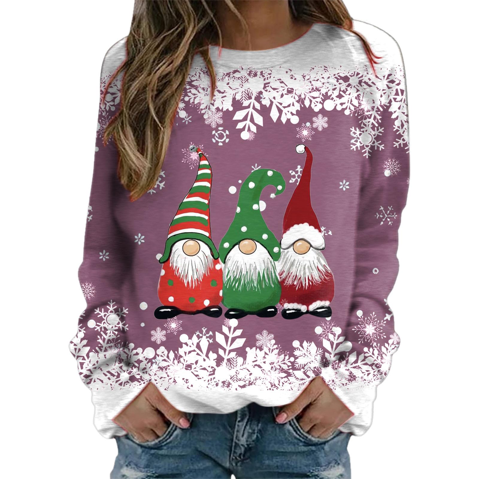 Sweatshirt Noël femme col rond manches longues pull automne décontracté - 4