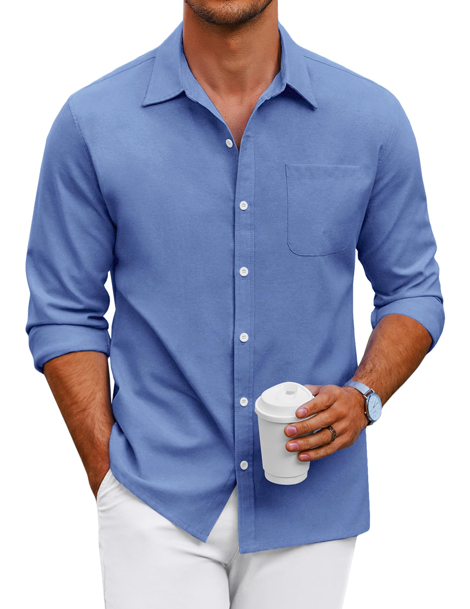 COOFANDY Men's Long-Sleeved Casual Shirt Regular Fit Oxford Shirt Business Shirt Button Down Shirts with Chest Pocket Plain