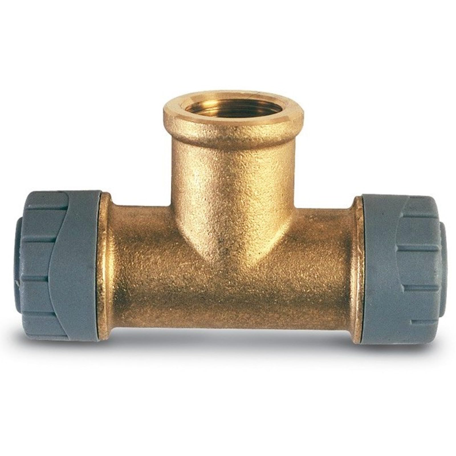 Accessori per l'installazione in polibutilene a pressione senza utensile. Per tubi PB o rame di acqua fredda, acqua calda, riscaldamento e sottosuolo (TE 2 BOCCHE A TUBO 15 mm E FEMMINA 1/2")