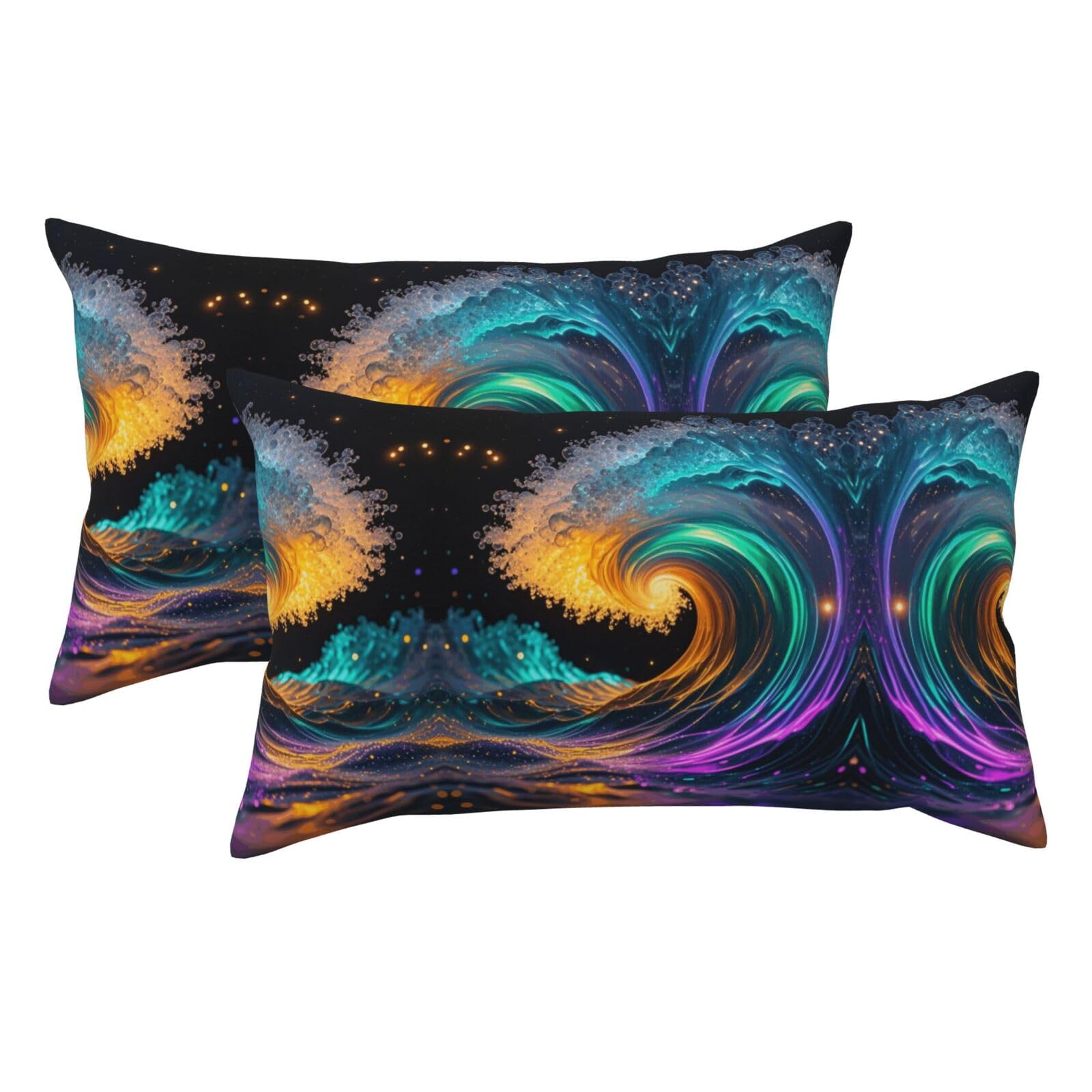 Colorful Waves Luxury King Pillowcases Set of 2, Plush Velvet Feel Pillow Covers with Hidden Zipper, Skin & Hair Friendly, 20x36 Inches Pillow Cases for Sleeping Gift