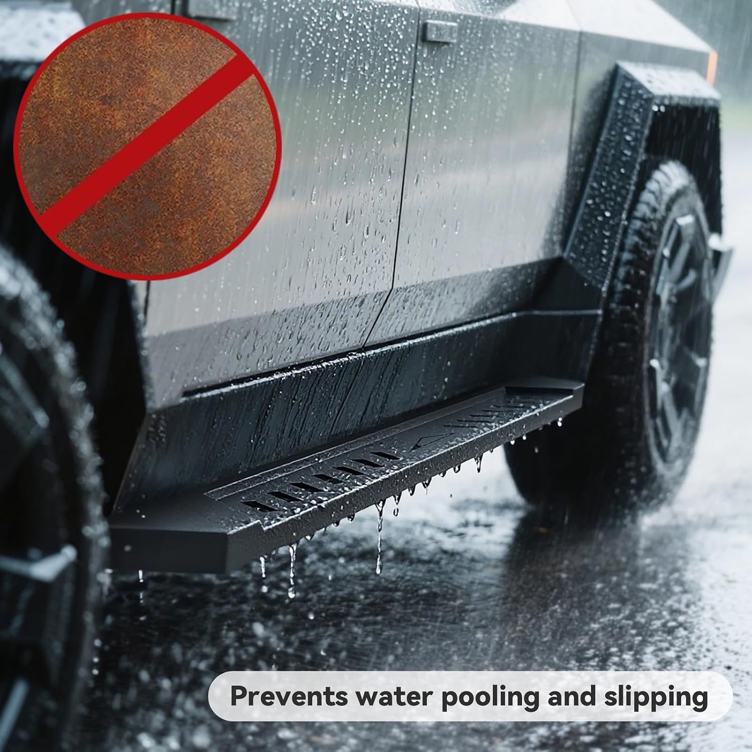 Suitable for Heavy-Duty Steel Running Boards for 2024-2025 Tesla Cybertruck | Textured Black Side Steps & Rails | Compatible Nerf Bars with Exterior Brackets