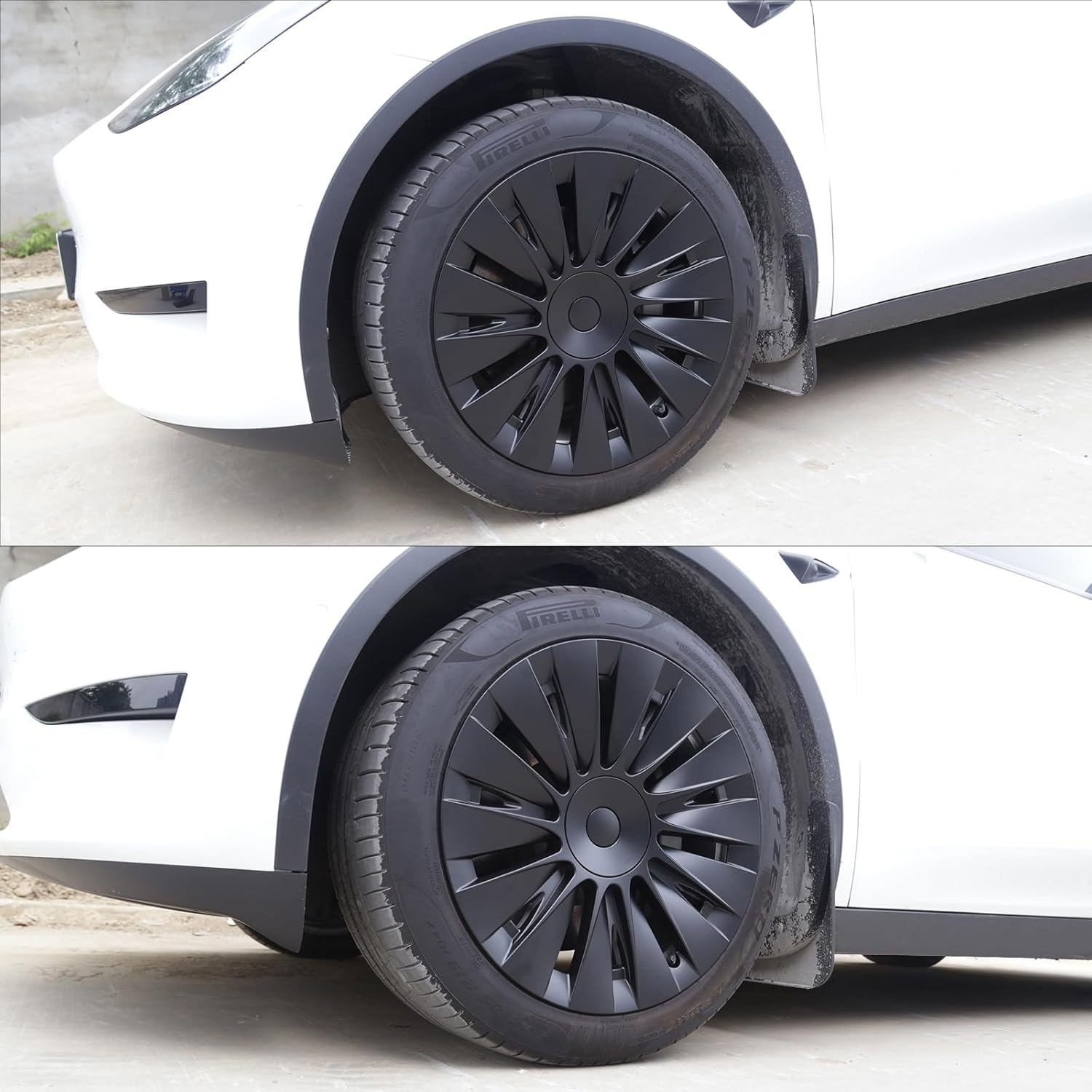 IKON MOTORSPORTS, 19 Inch Wheel Hubcaps Rim Cover Compatible with 2020-2024 Tesla Model Y, Matte Black ABS Plastic Hub Caps Wheel Skin Covers Replacement, 4 Pack