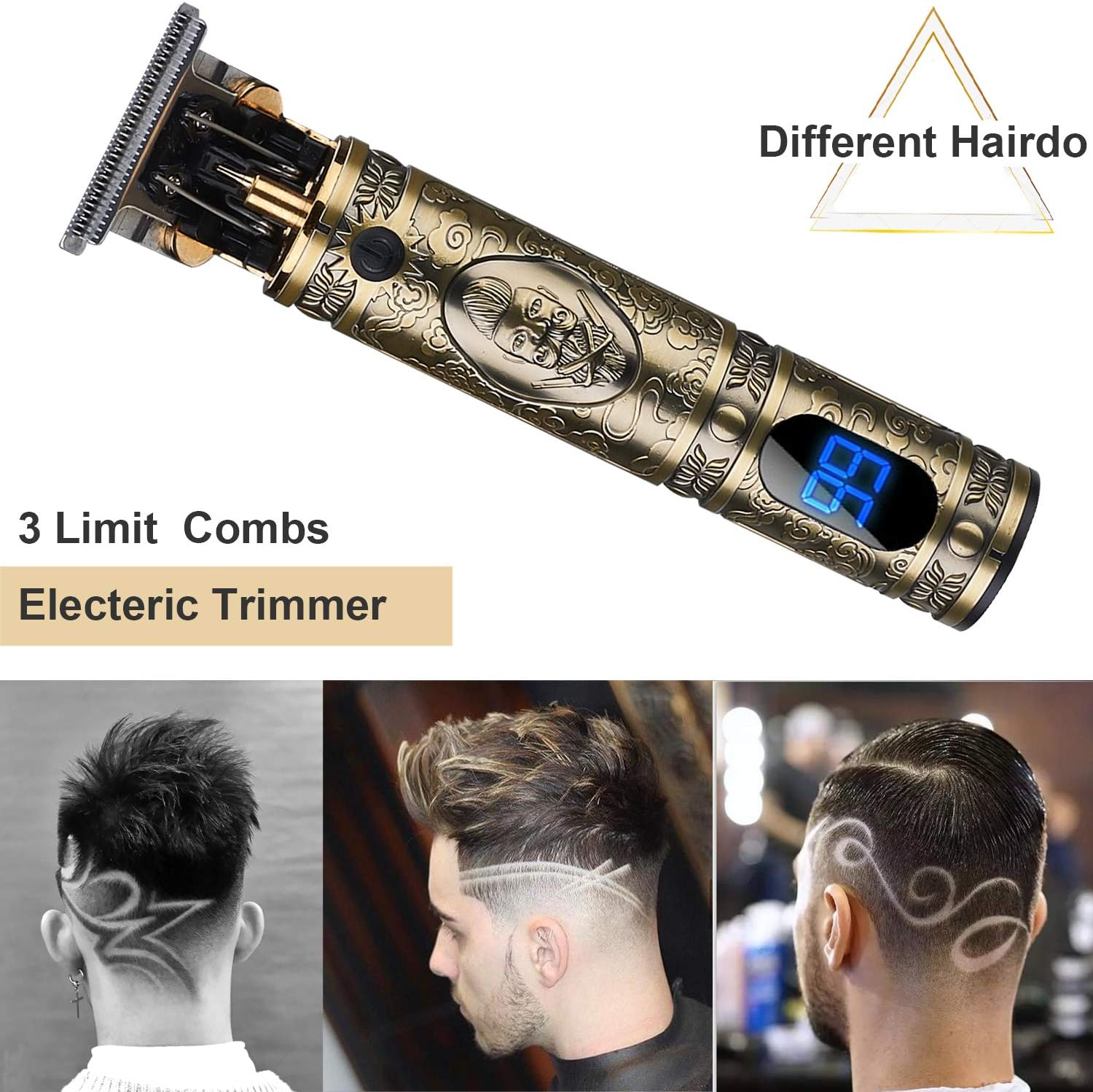 ToHLo Mens Hair Clipper Professional Electric Hair Clipper LED Cordless Hair Trimmer Professional Hair Cutting Kit Rechargeable Hair Clipper Trimmer (Golden)