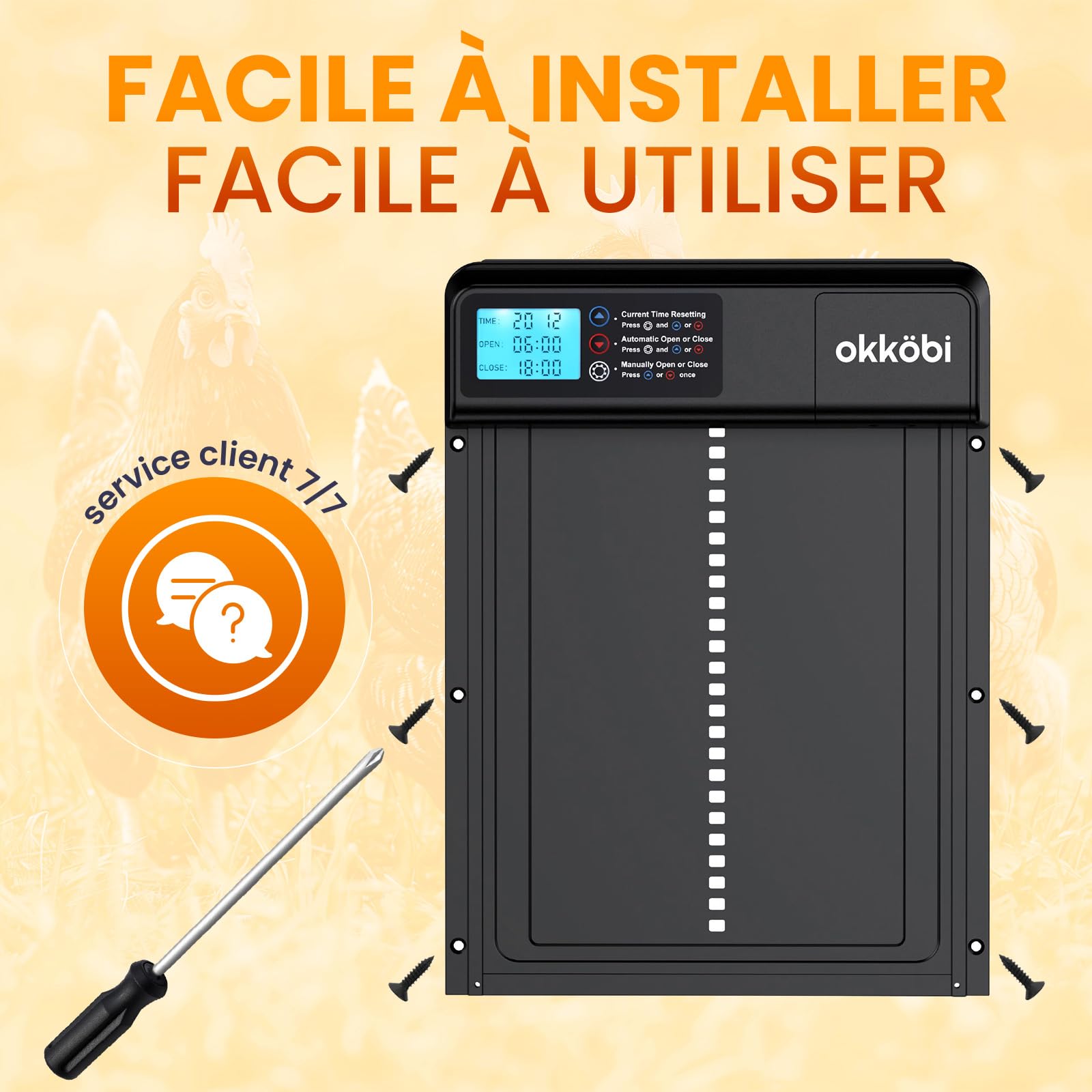 Lite Porte Automatique de Poulailler - À Piles - Écran LCD | Anti-Pincement pour la Sécurité, Résiste de -15 à 60 Degrés Celsius, Compatible avec Canards et Oies - Noir