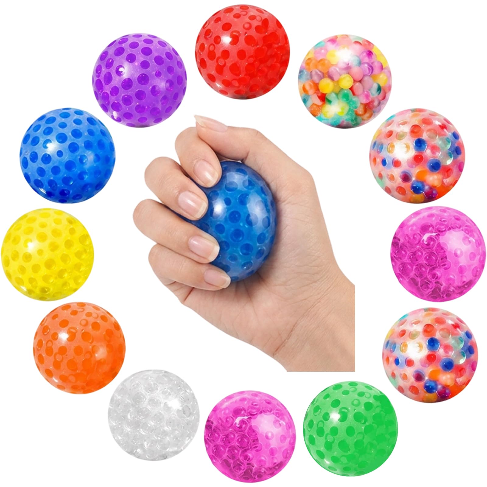 12 Pcs Squishy Stress Ball Set, Squishy Balls Bundle for Anxiety Relief and Sensory Focus, Portable Squishy Pack for Desk Decor and Adult Stress Management, Random Colours