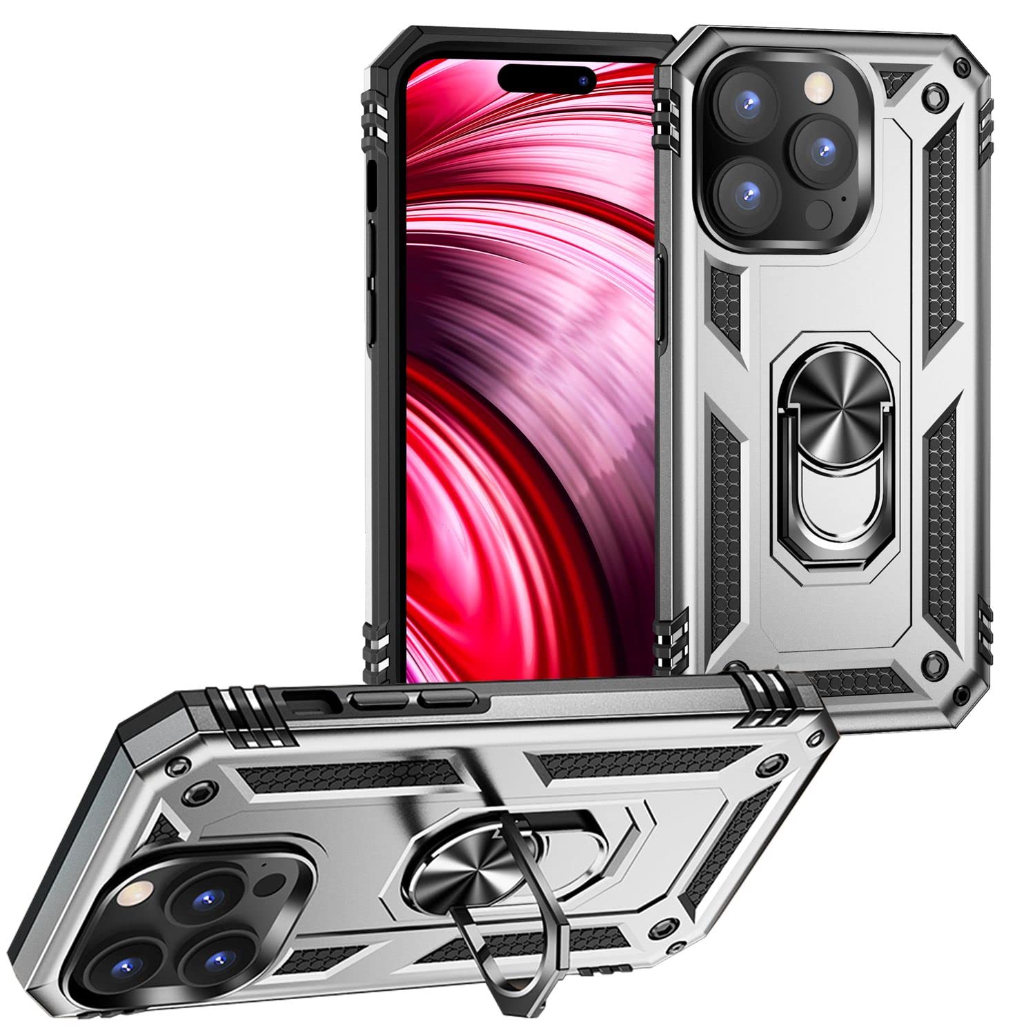 NALIA Étui Style Militaire Compatible avec iPhone 14 Pro Coque, Anneau