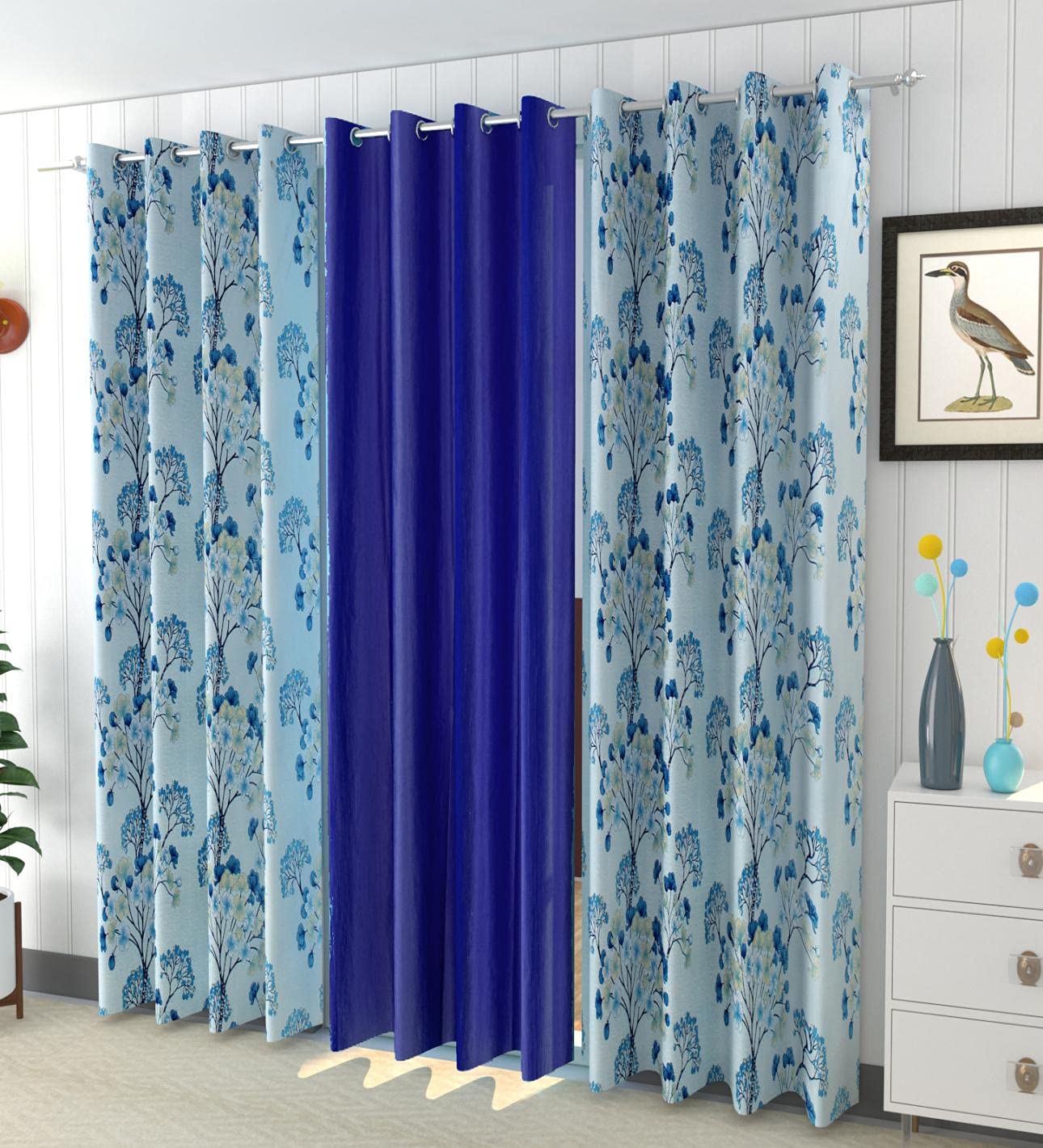 Impression Hut Fine Heavy Polyester Tree Flower Combo Printed with Plain Curtain for Window 3 Pc. Color Blue Size 4 Feet x 6 Feet (B0CHY6N9GB) Amazon Price History, Amazon Price Tracker